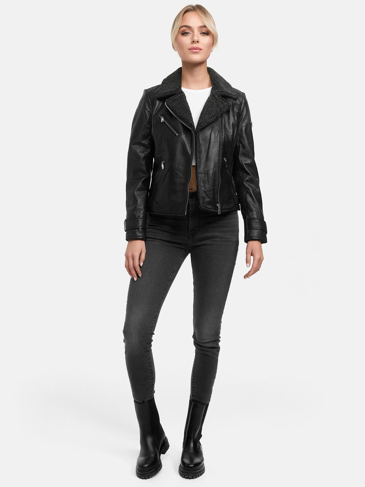 Tazzio Lederjacke F512 gefütterte Jacke mit coolen Zipper-Details & Reverskragen – Bild 2 von 5