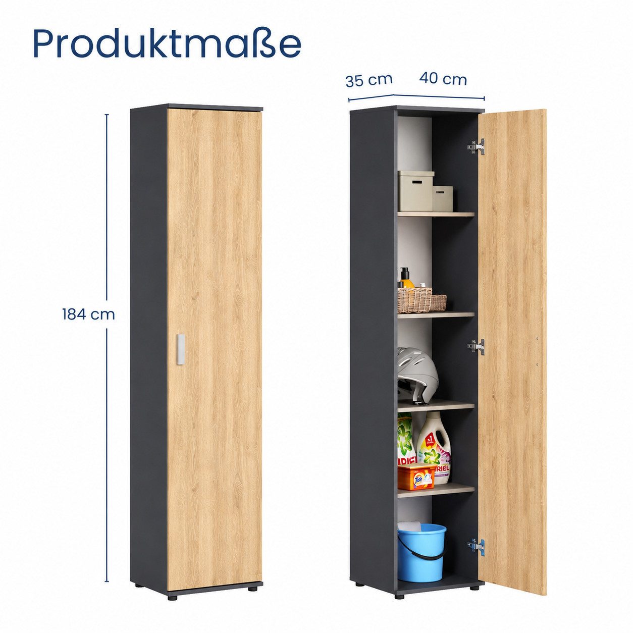 Home Collective Mehrzweckschrank Schmaler Schrank 40 cm breit mit 1 Tür & 4 Einlegeböden (Universalschrank Haushaltsschrank für Haushalt, Flur, Büro oder Schlaf – Bild 2 von 5