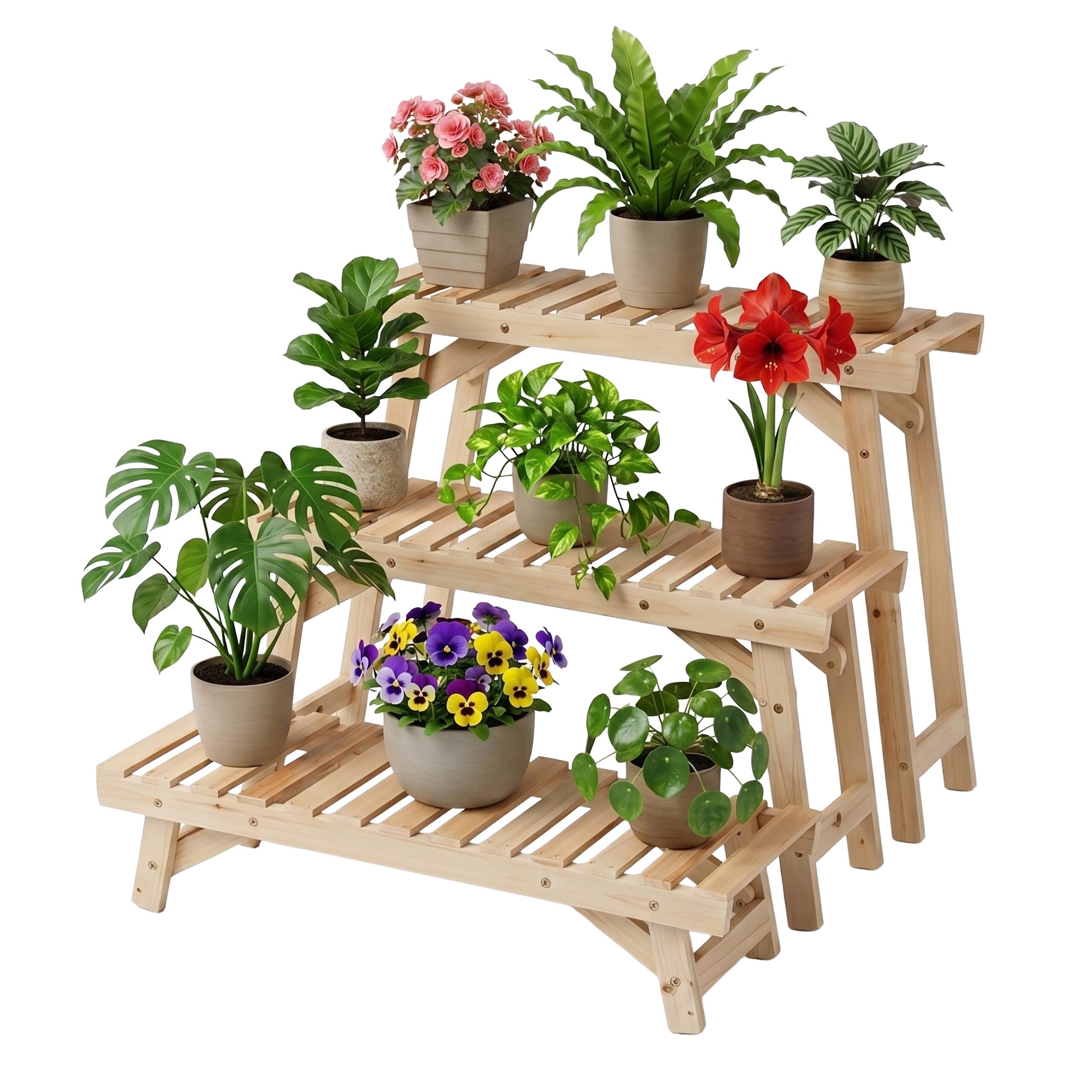 relaxdays Pflanzentreppe Blumenständer 3-teiliges Set (3 St), natur