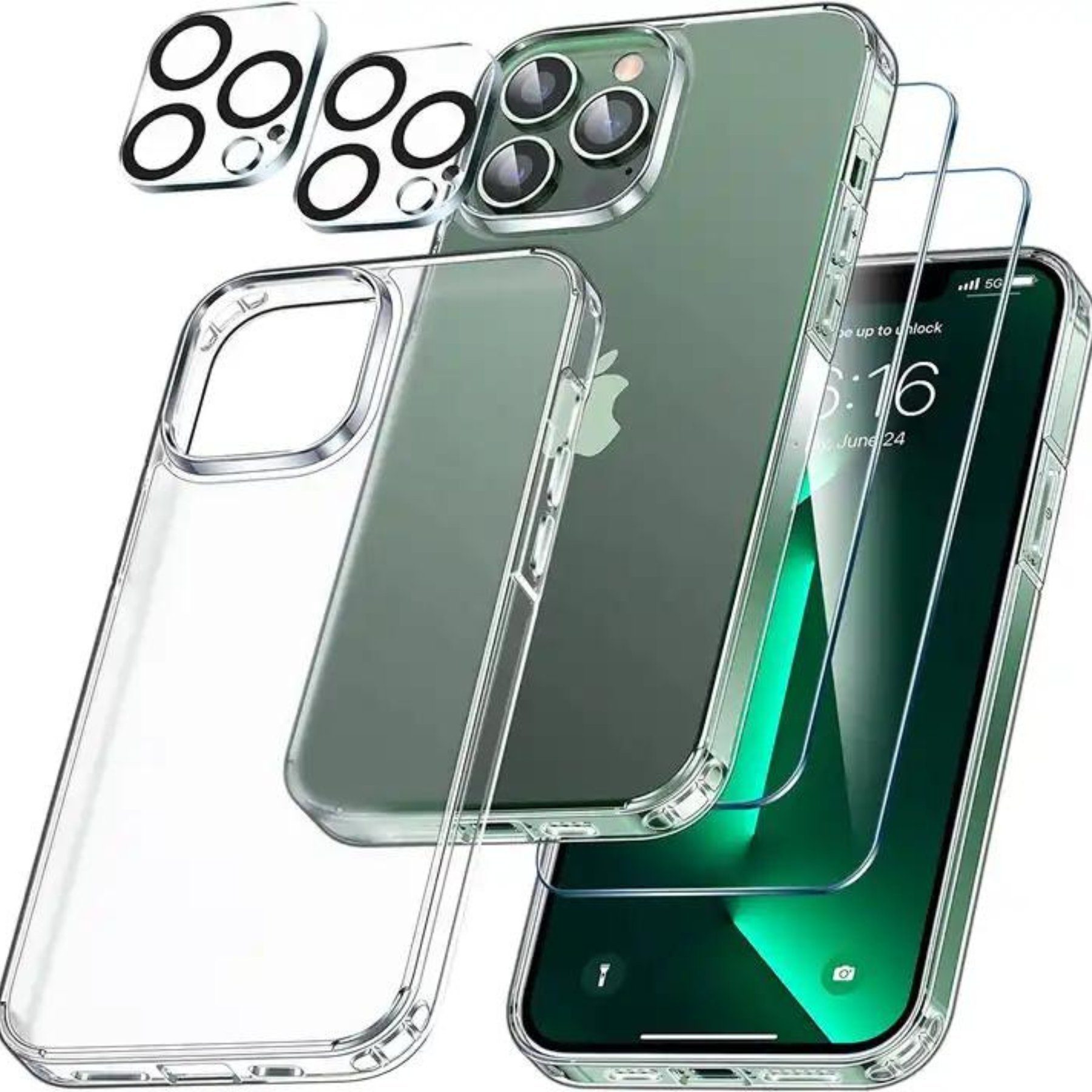 Alpha Electronics Handyhülle 5in1 Hülle für iPhone 14, 2X Schutzglas 2X Kamera Glas 1x Silikonhülle