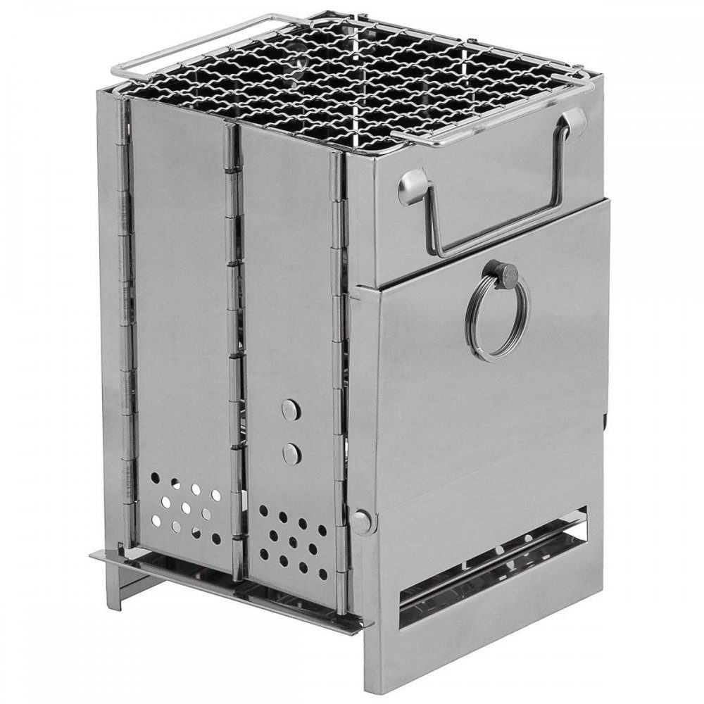 FoxOutdoor Gaskocher Raketenofen, mit Rost, faltbar, mini, Edelstahl, (Packung), ca. 21 x 14 x 14 cm (H x B x T)