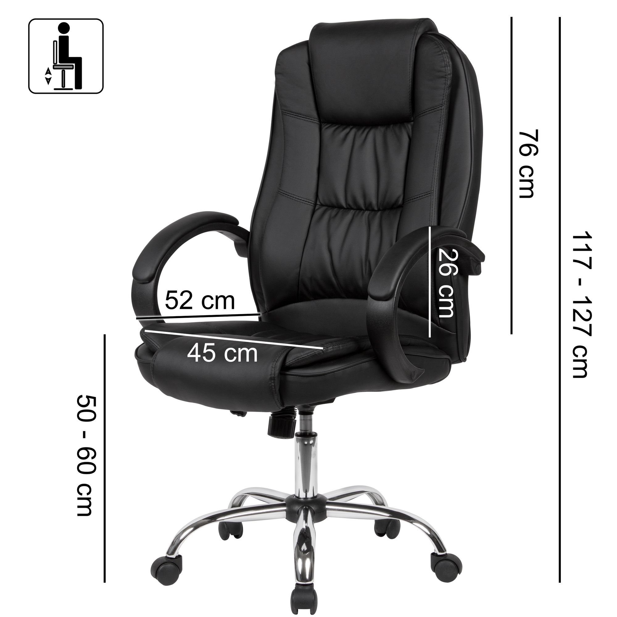 Chefsessel (Kunstleder Schwarz Drehbar Bürodrehstuhl 120 Schreibtischstuhl kg), bis SPM1.407 Drehstuhl, Amstyle Design