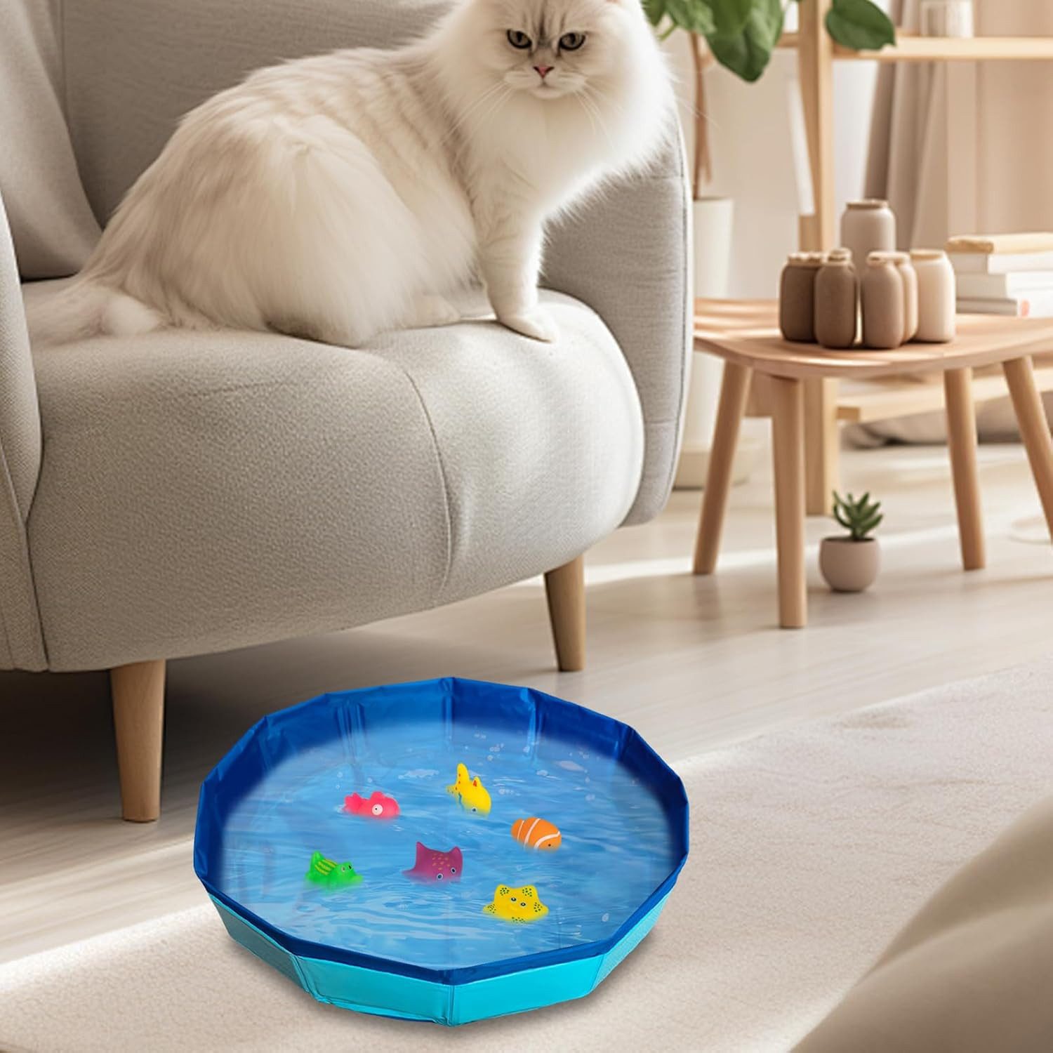FOUORTUNATE-BEE Hundepool Faltbarer Haustierpool mit 6 Fischen für Katzen und Hunde, Mini-Schwimmbecken für Katzen und Hunde – ideal im Sommer – Bild 4 von 5
