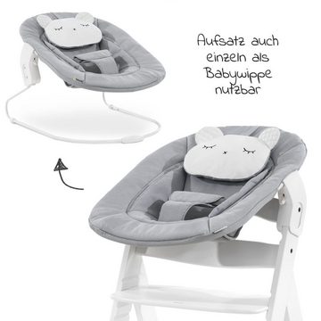 Hauck Hochstuhl Alpha Plus White Newborn Set Pastell Bear (Set, 4 St), Holz Babystuhl ab Geburt inkl. Aufsatz für Neugeborene & Sitzauflage