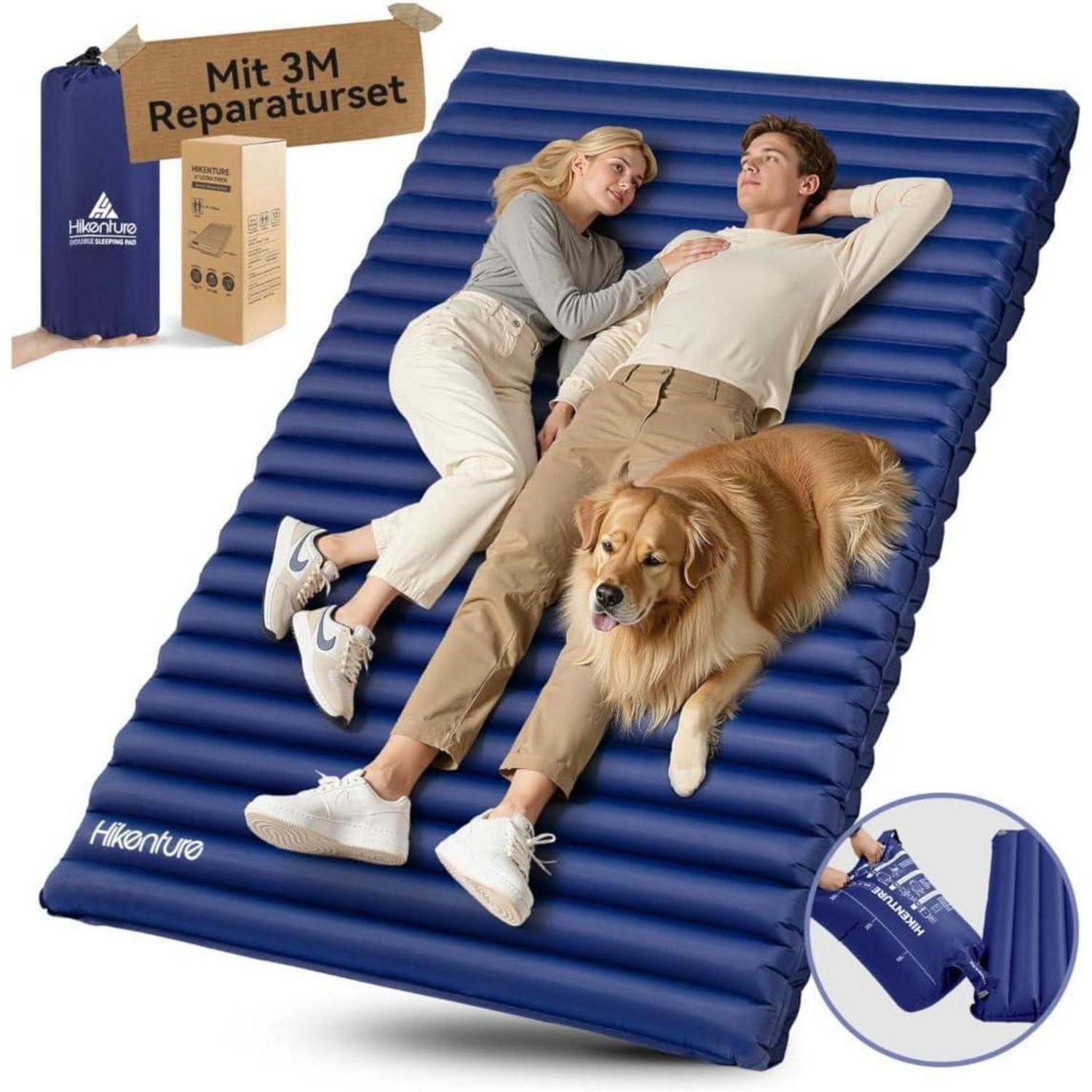 LuxusKollektion Isomatte Isomatte Doppel Ultraleicht Aufblasbar Navyblau 140x200cm Mit Pumpsack