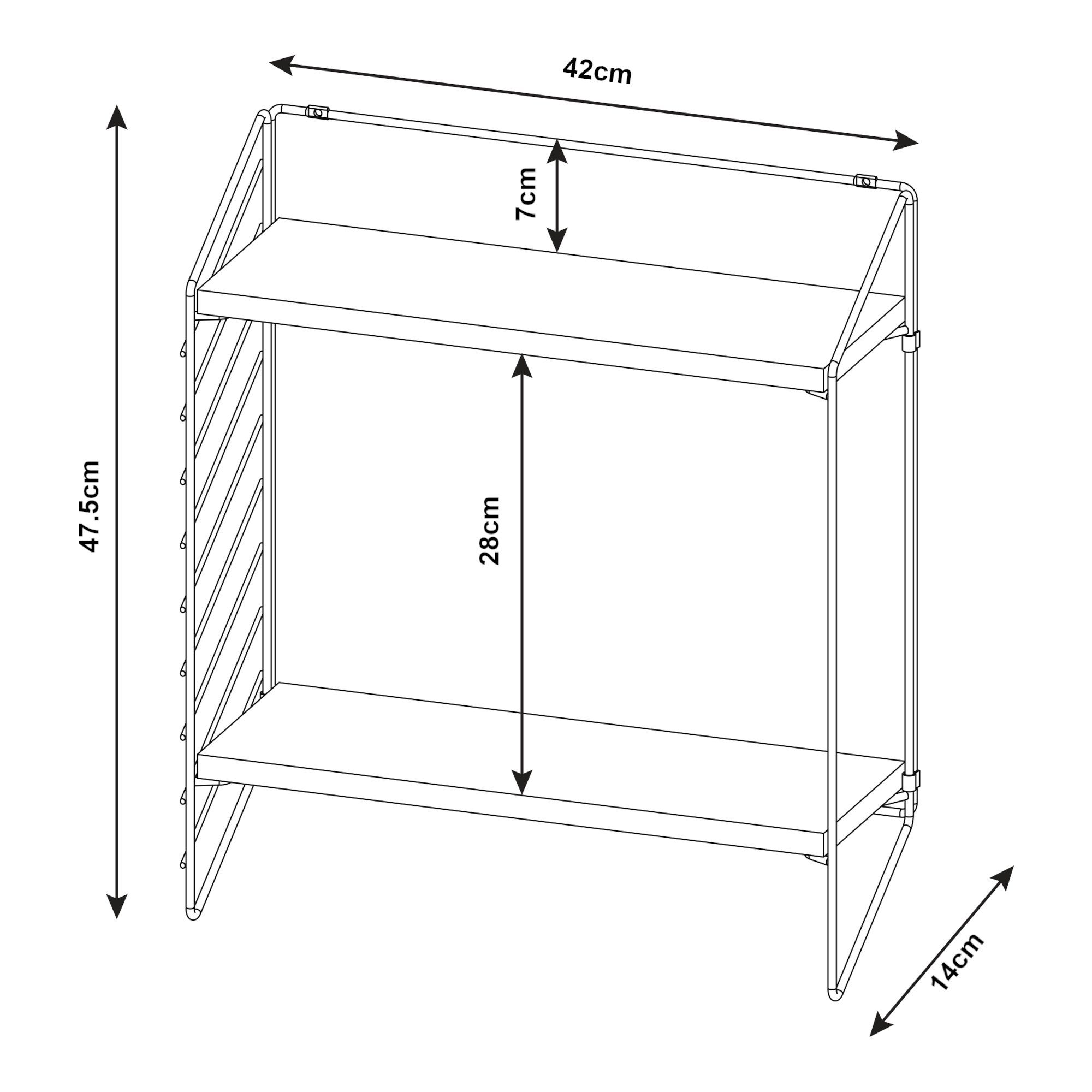 en.casa Wandregal, »Bømlo« mit 2 Ablagen Stahlrahmen 47,5 x 42 x 14 cm Schwarz/Walnuss