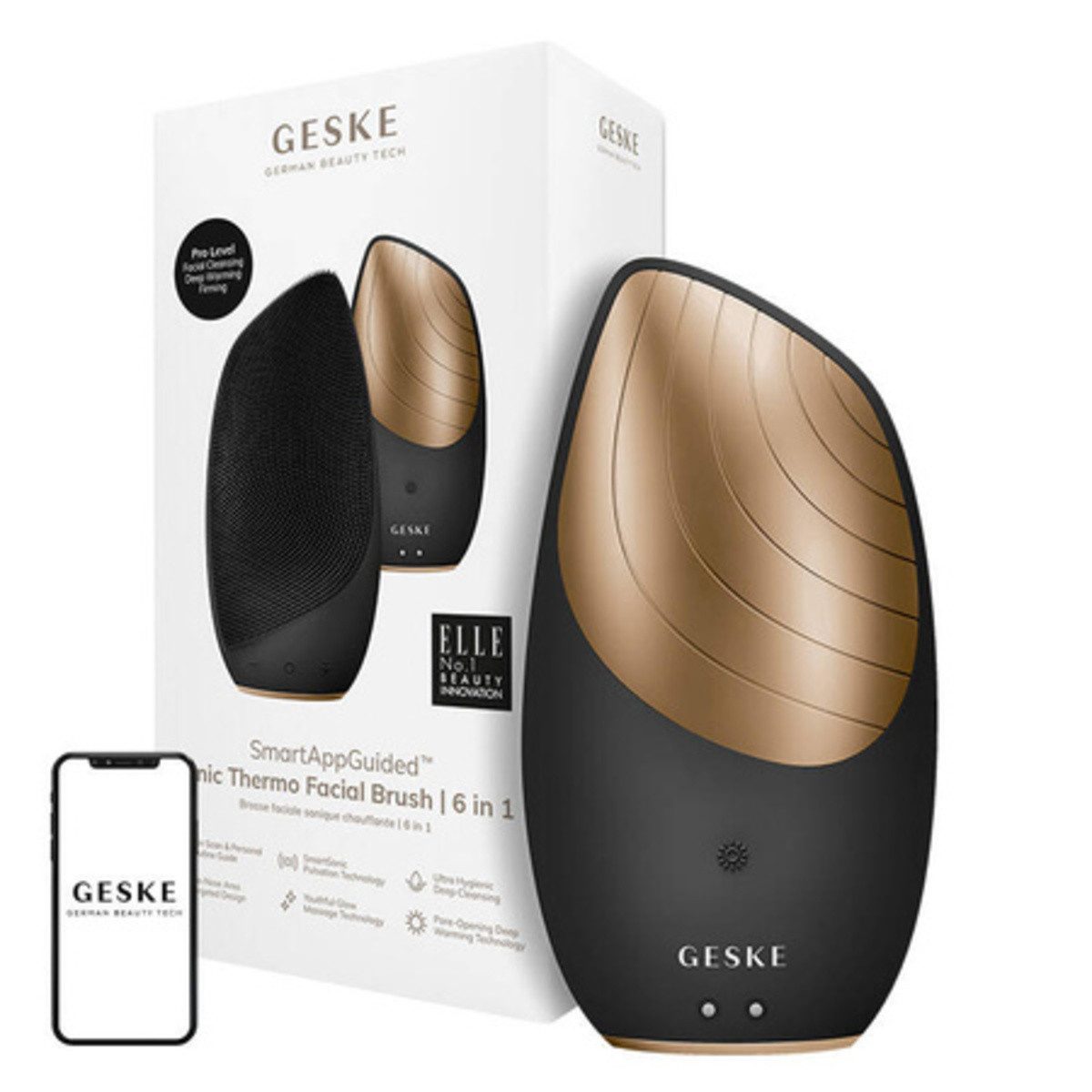GESKE German Beauty Tech Massagegerät Geske 6in1 Sonic Thermo Gesichtsbürste mit App