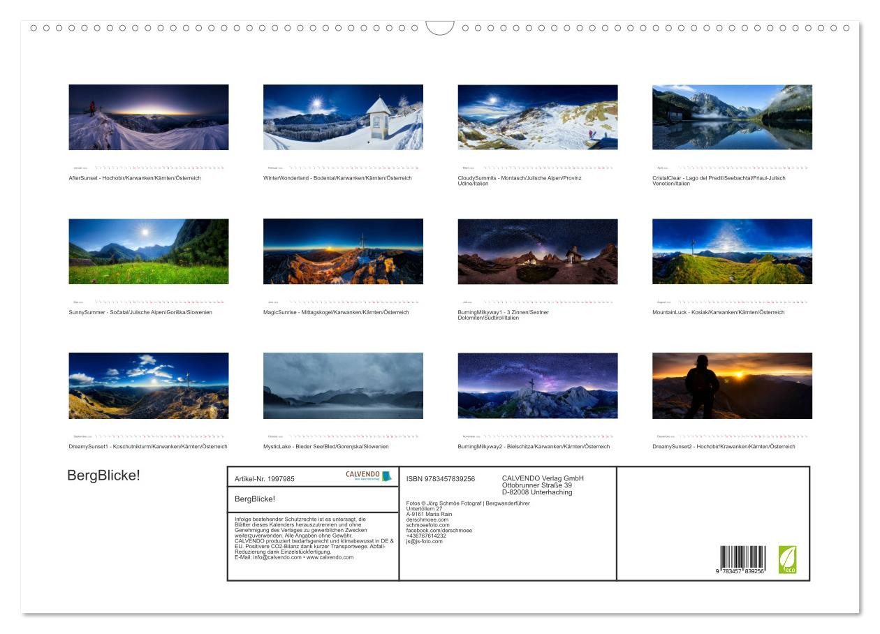 Thumbnail - CALVENDO Wandkalender BergBlicke! (Wandkalender 2026 DIN A2 quer), CALVENDO Monatskalender