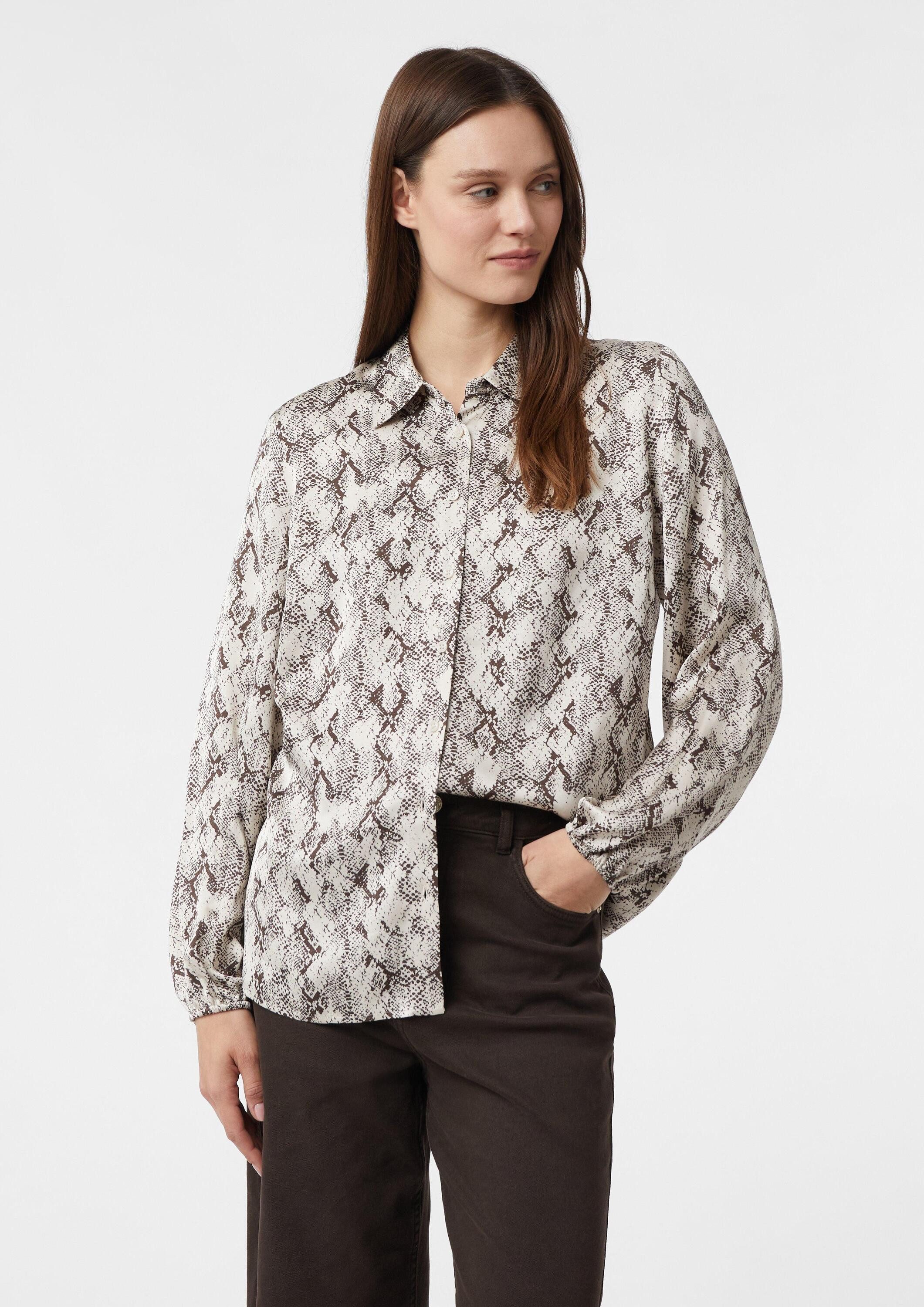 comma Langarmbluse Bluse Satinierte Hemdbluse mit All-over-Print günstig online kaufen