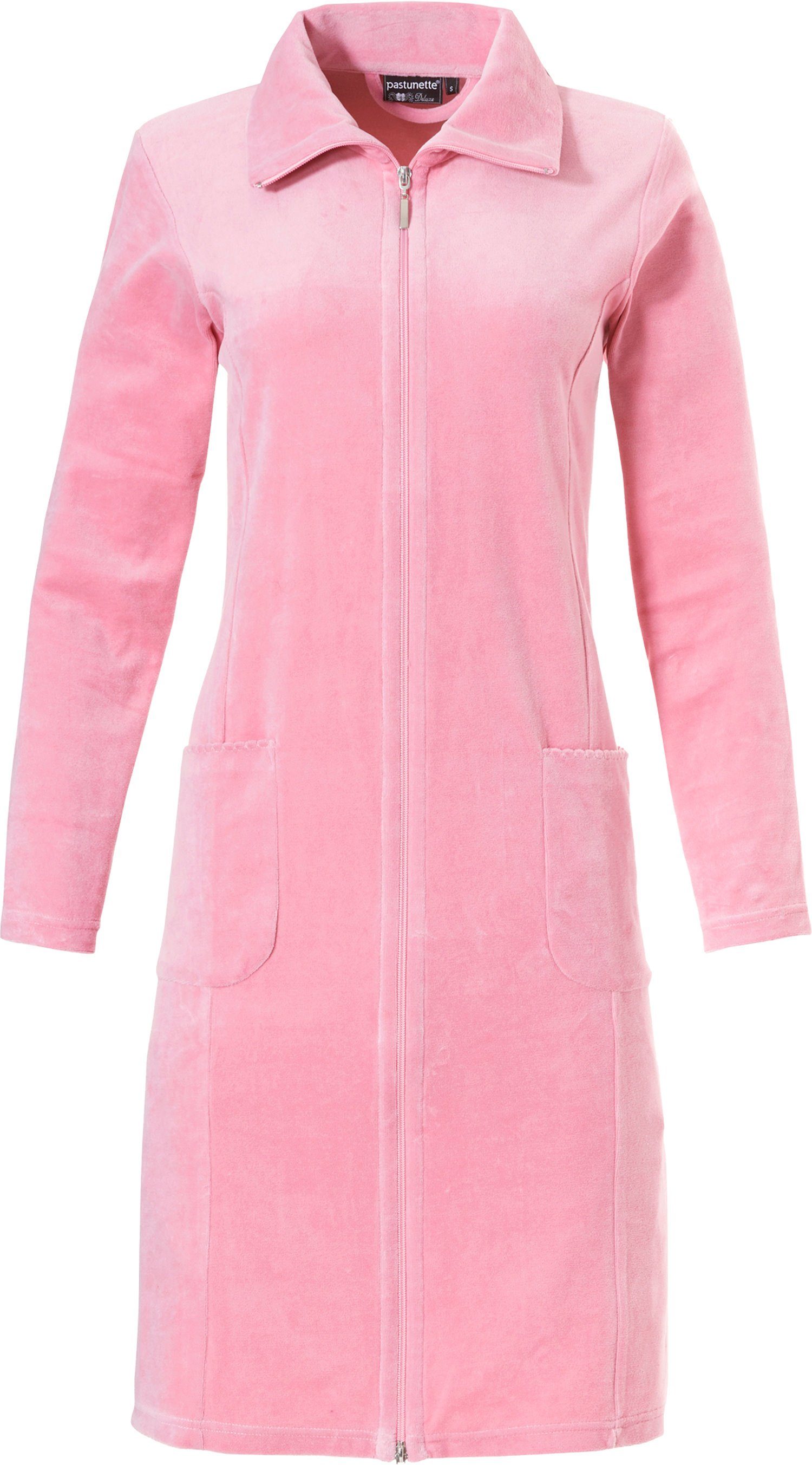 Damen Baumwollmischung, Reißverschluss, klassisch Reißverschluss, Stehkragen, Damenbademantel Bademantel Pastunette Nikki pink mit