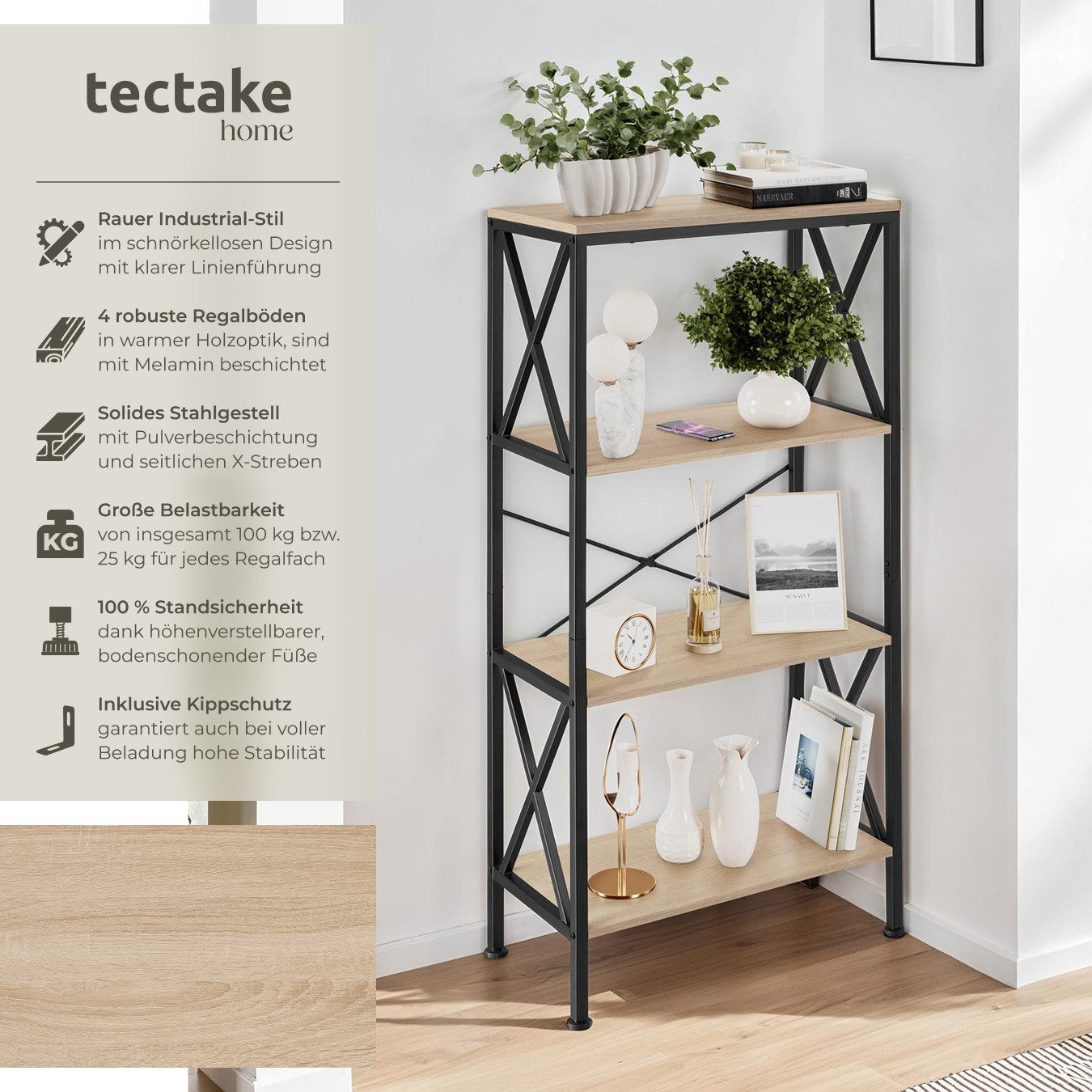 tectake Bücherregal Regal, Set 1-tlg., Industrial Style günstig online kaufen