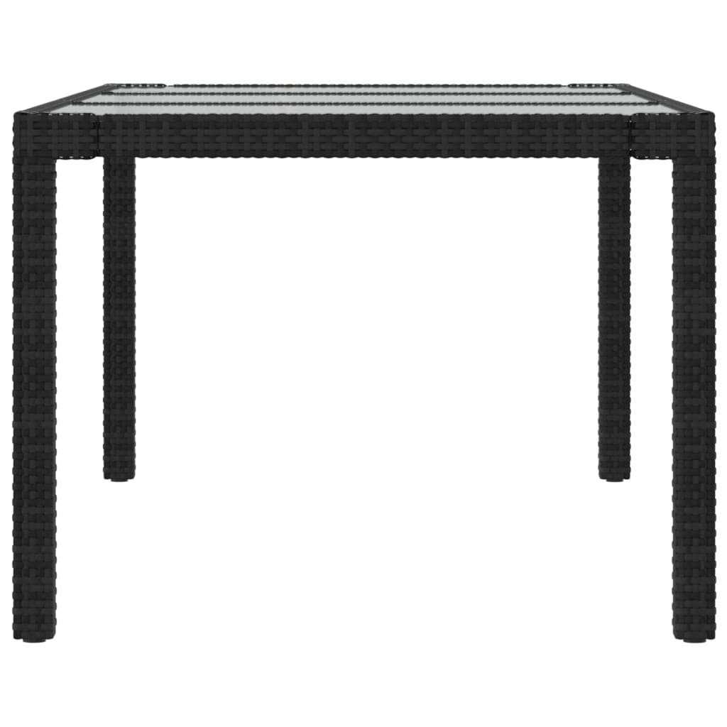 Glas Schwarz vidaXL | und 190x90x75 und Gartentisch Schwarz Poly Schwarz cm Gehärtetes Weiß Gartentisch Weiß Rattan (1-St)