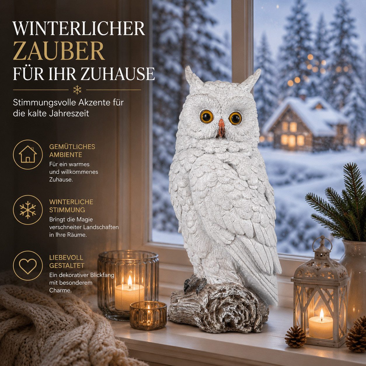 formano Dekofigur formano Schneeeule aus Kunststein, handbemalt, 37 cm
