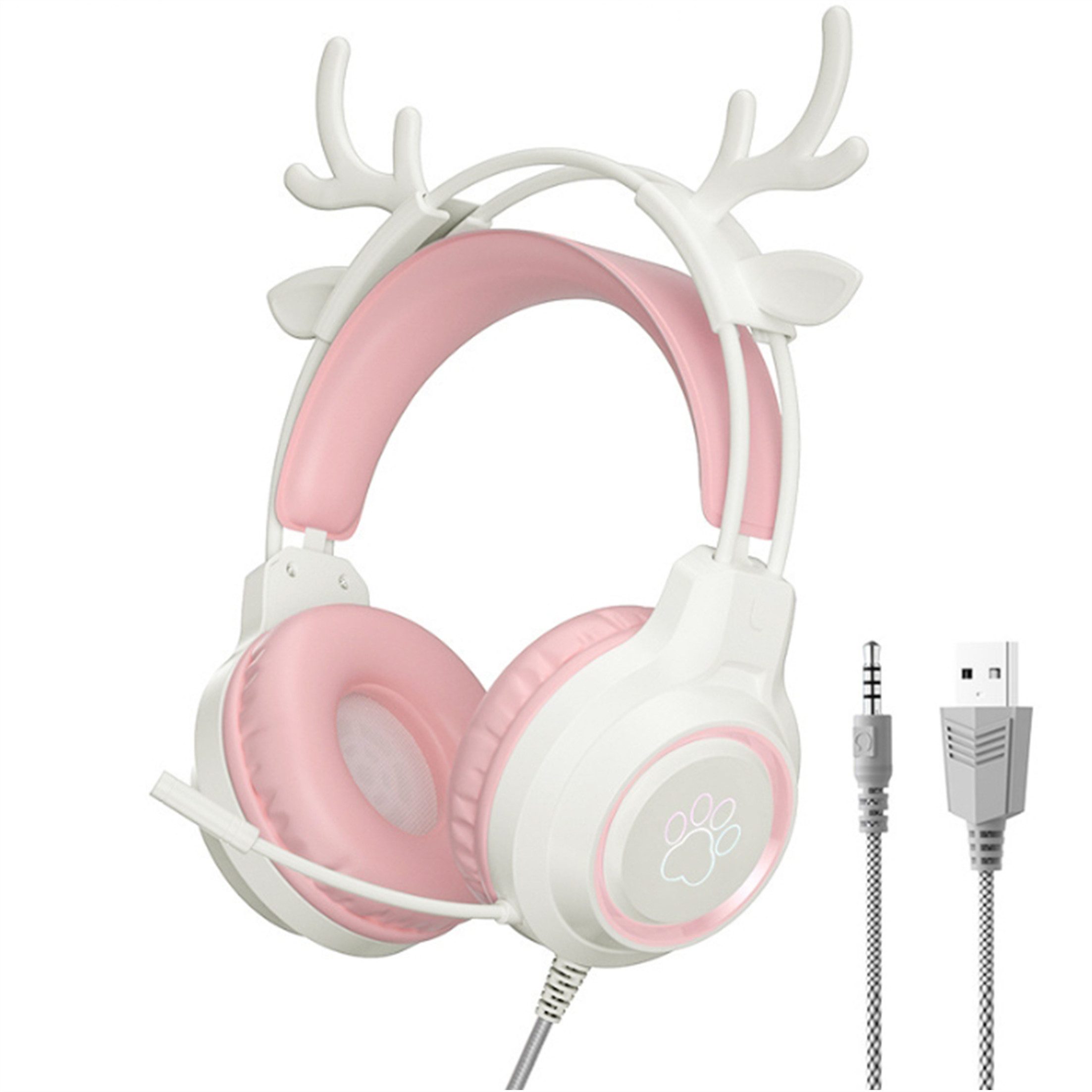 KINSI Gaming-Headset mit LED-Rehhorn-Design - RGB-Beleuchtung Over-Ear-Kopfhörer (360°-Mikrofon zur Geräuschunterdrückung)