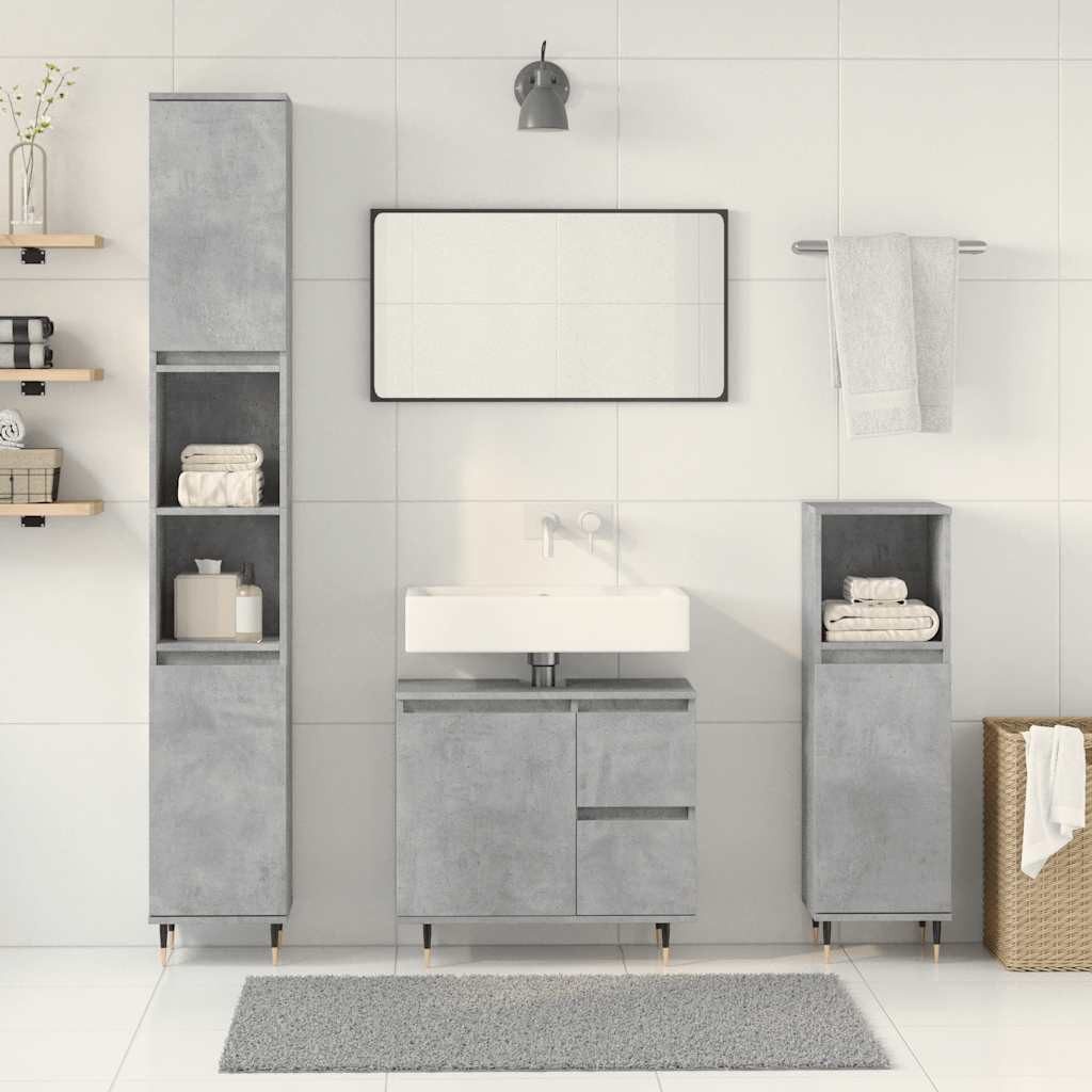 vidaXL Badezimmer-Set 3-tlg. Badmöbel-Set Betongrau Holzwerkstoff, günstig online kaufen