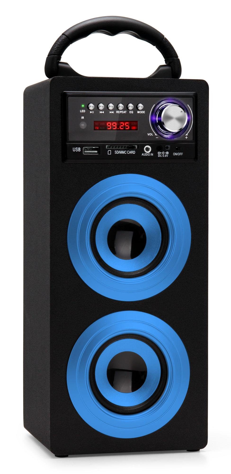 BLUETOOTH AKKU STEREO LAUTSPRECHER TRAGBARE RADIO TUNER SD CARD USB AUX Blau 