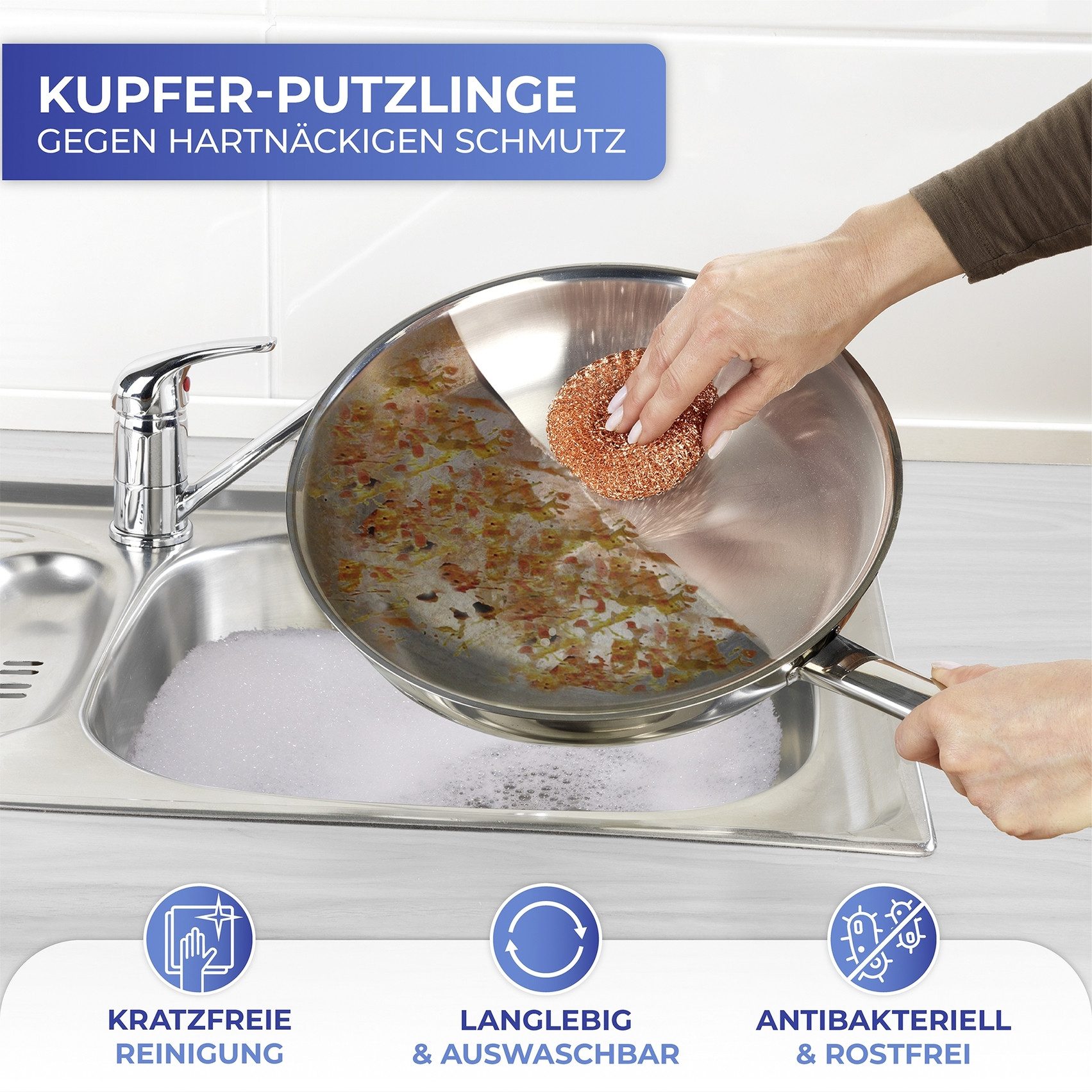 Maximex Reinigungsschwamm Kupfer-Putzlinge, entfernen hartnäckigen Schmutz, Eingebranntes und Rost, rostfrei – Bild 5 von 5