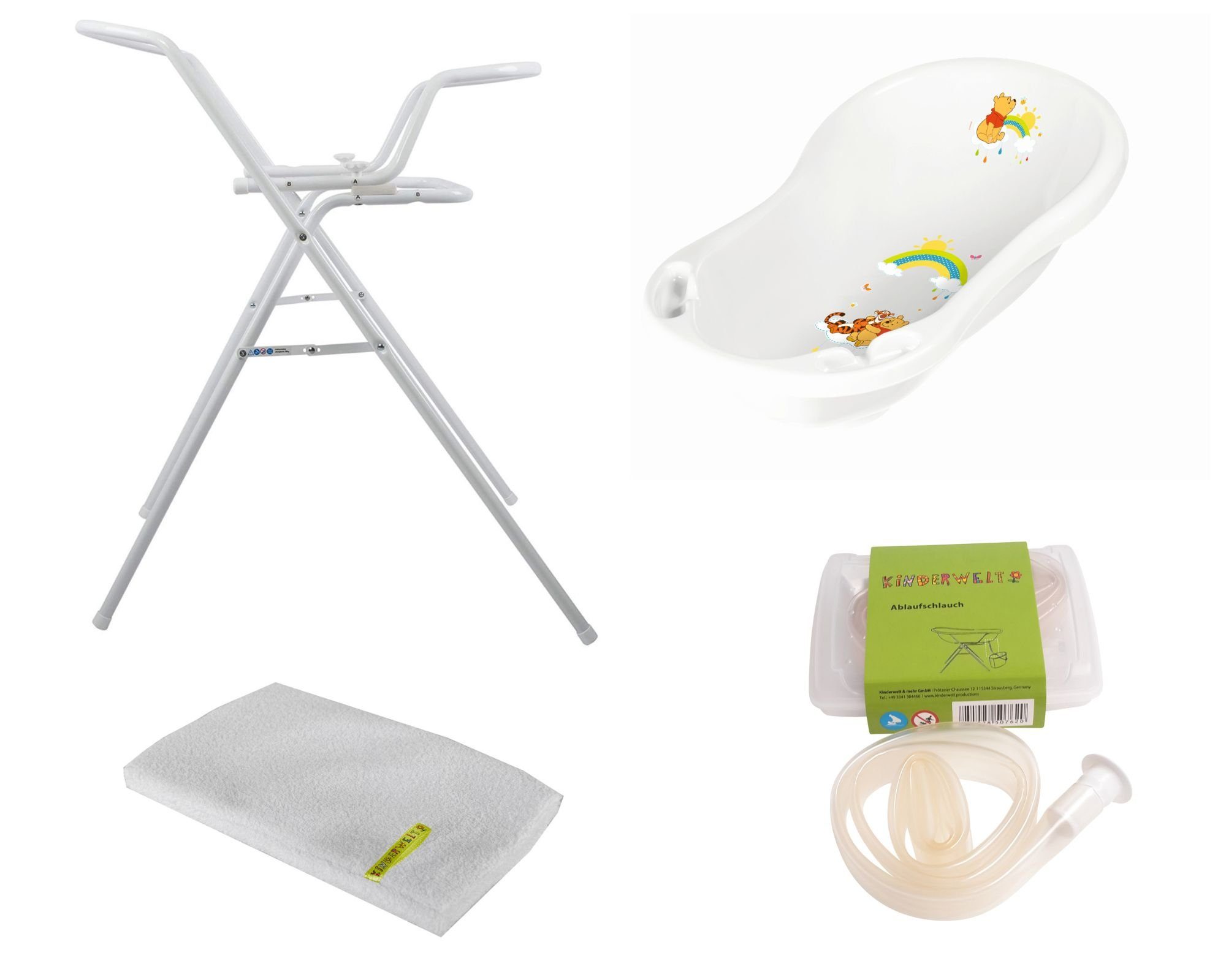 KiNDERWELT Babybadewanne Disney Winnie (4er + Set) Badewanne mehr, Pooh und Ständer