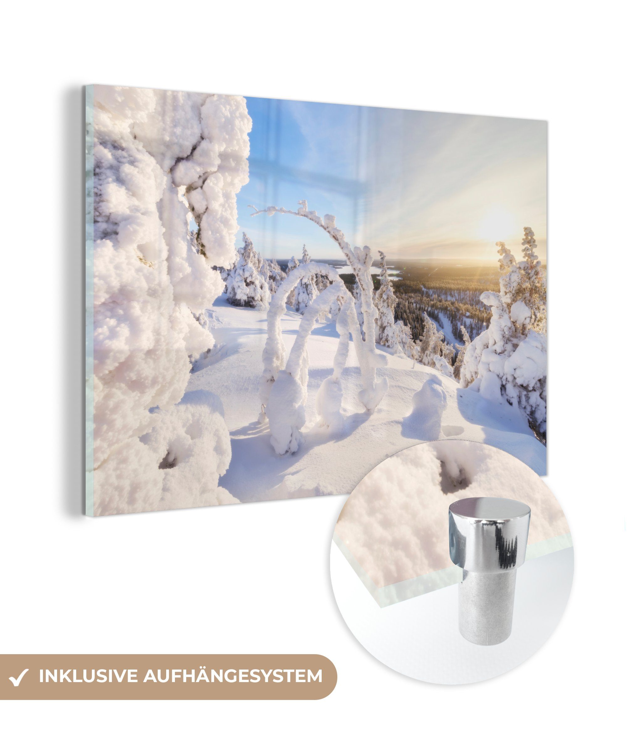 MuchoWow Acrylglasbild Ein Gebiet in Lappland, das vollständig mit Schnee bedeckt ist, (1 St), Acrylglasbilder Wohnzimmer & Schlafzimmer