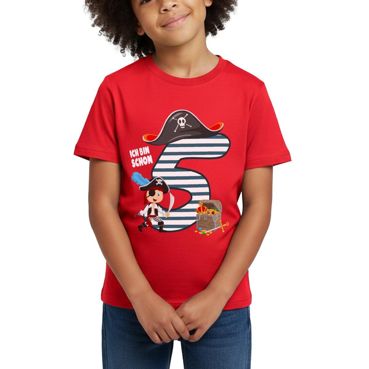 T-Shirt 5. Geburtstag Schon Ich Schon Bin Fünf Pirat Schatz Kinder T-Shirt