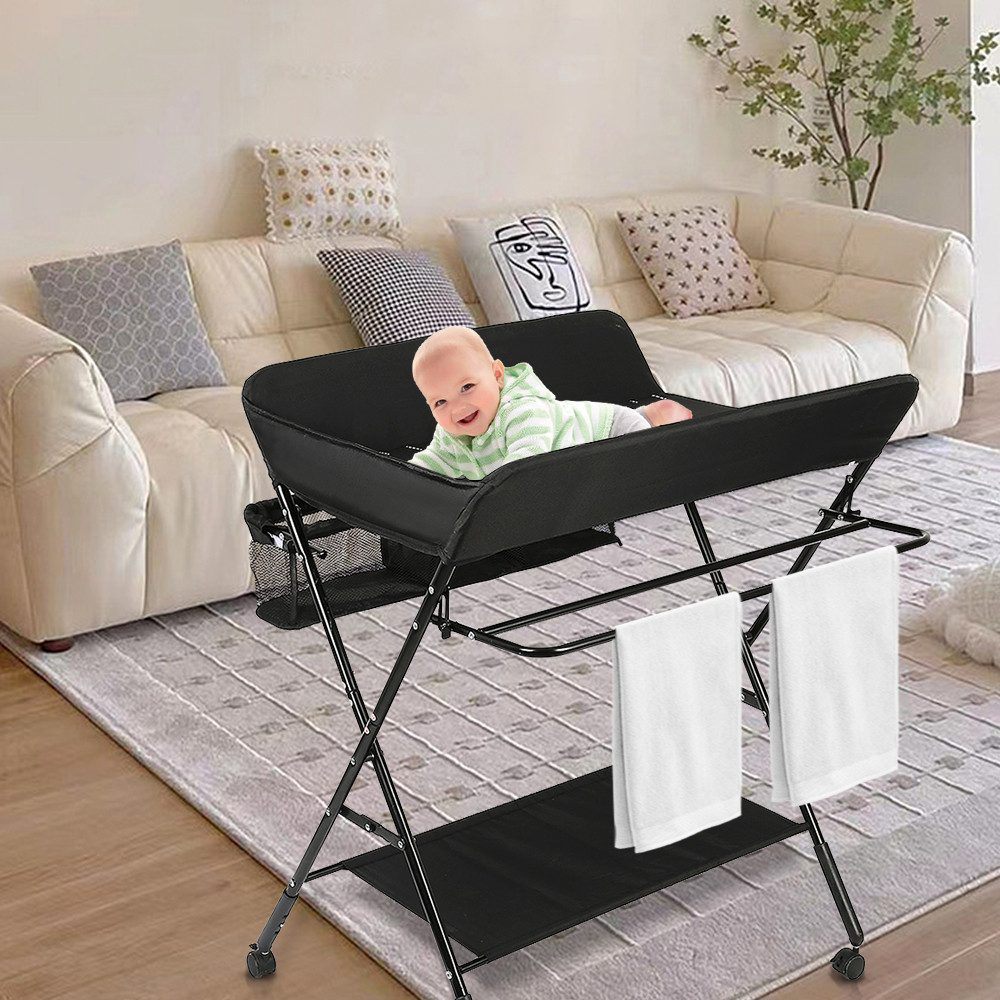 JEOBEST Wickeltisch Wickelauflage Mulde Kommode Unterlage Wickeln Baby Kind (KLAPPBAR), (1-tlg), Höhenverstellbar, Wasserdichte, Staufach, Mit Bremse – Bild 4 von 5