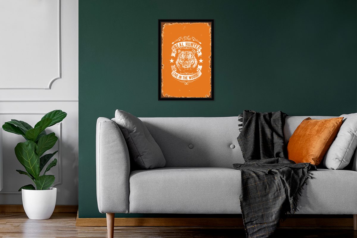 Wanddeko, (1 Orange, Jahrgang Poster, St), Poster Gerahmtes Bilderrahmen - Bilder, Wandposter, MuchoWow Schwarzem Tiger -