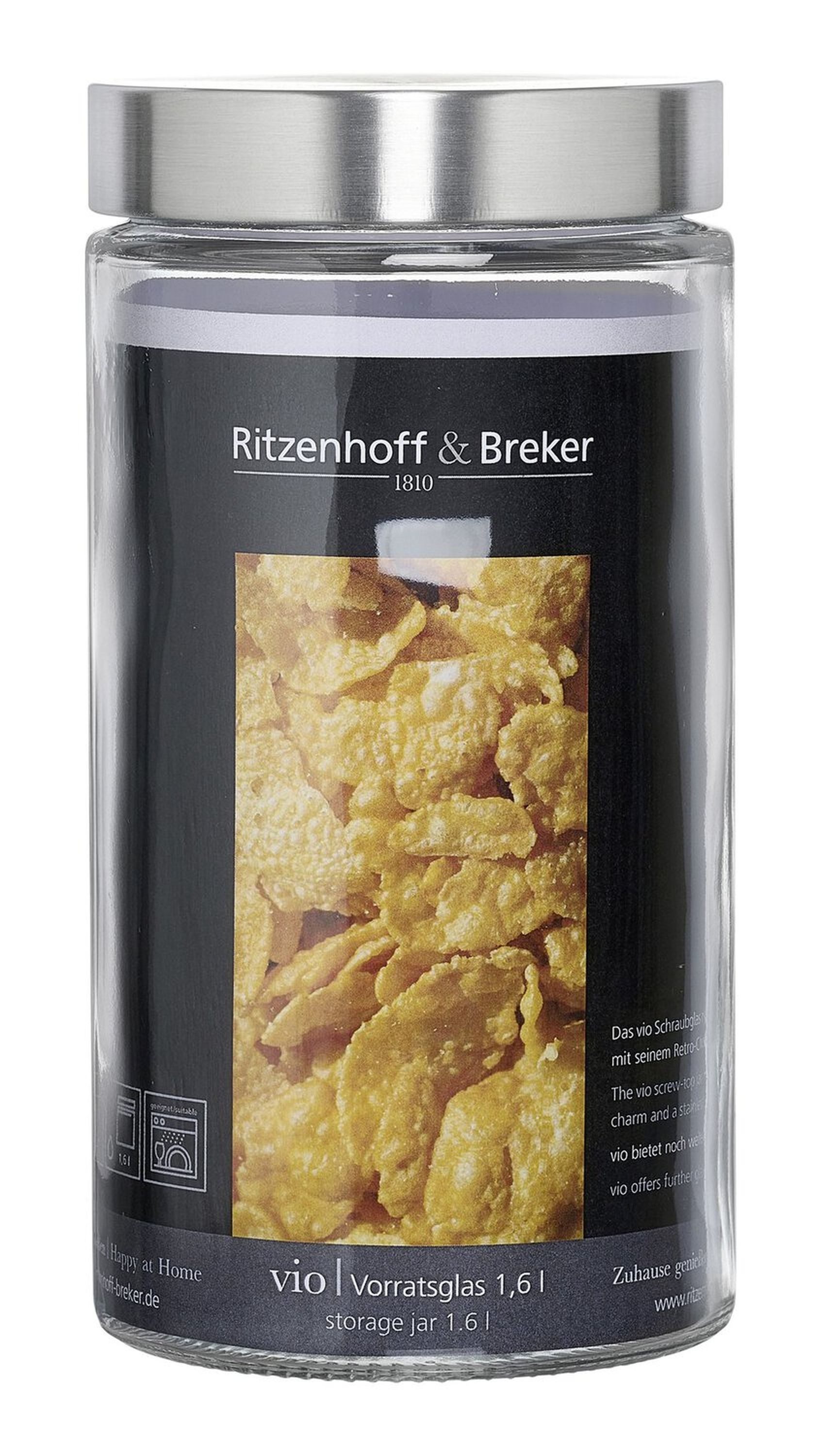 Ritzenhoff & Breker Vorratsdose Vorratsglas mit Edelstahldeckel 1,6 Liter rund glatt, Glas