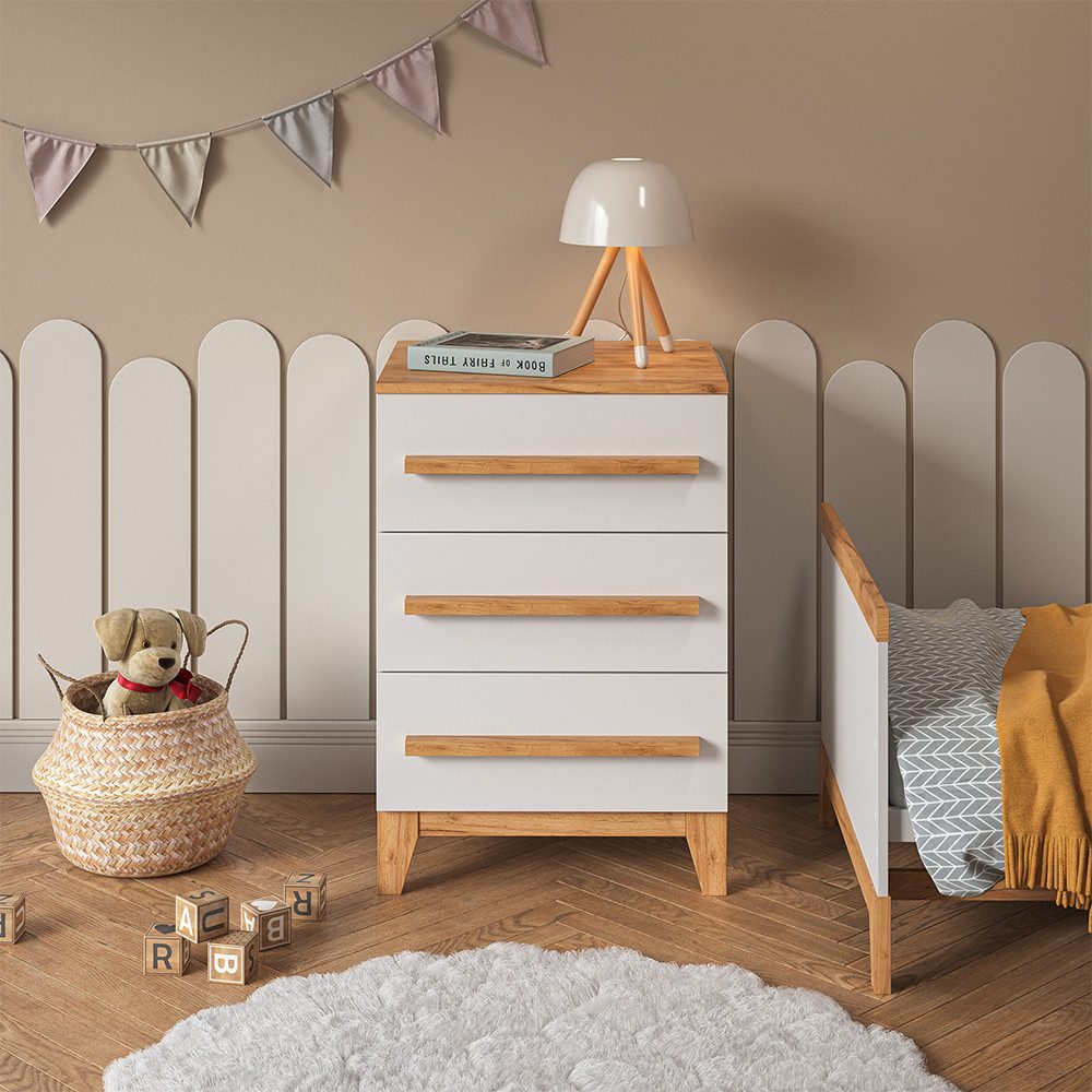 VitaliSpa® Kommode Malia, Weiß/Artisan, 60 x 88 cm mit 3 Schubladen (1 St)