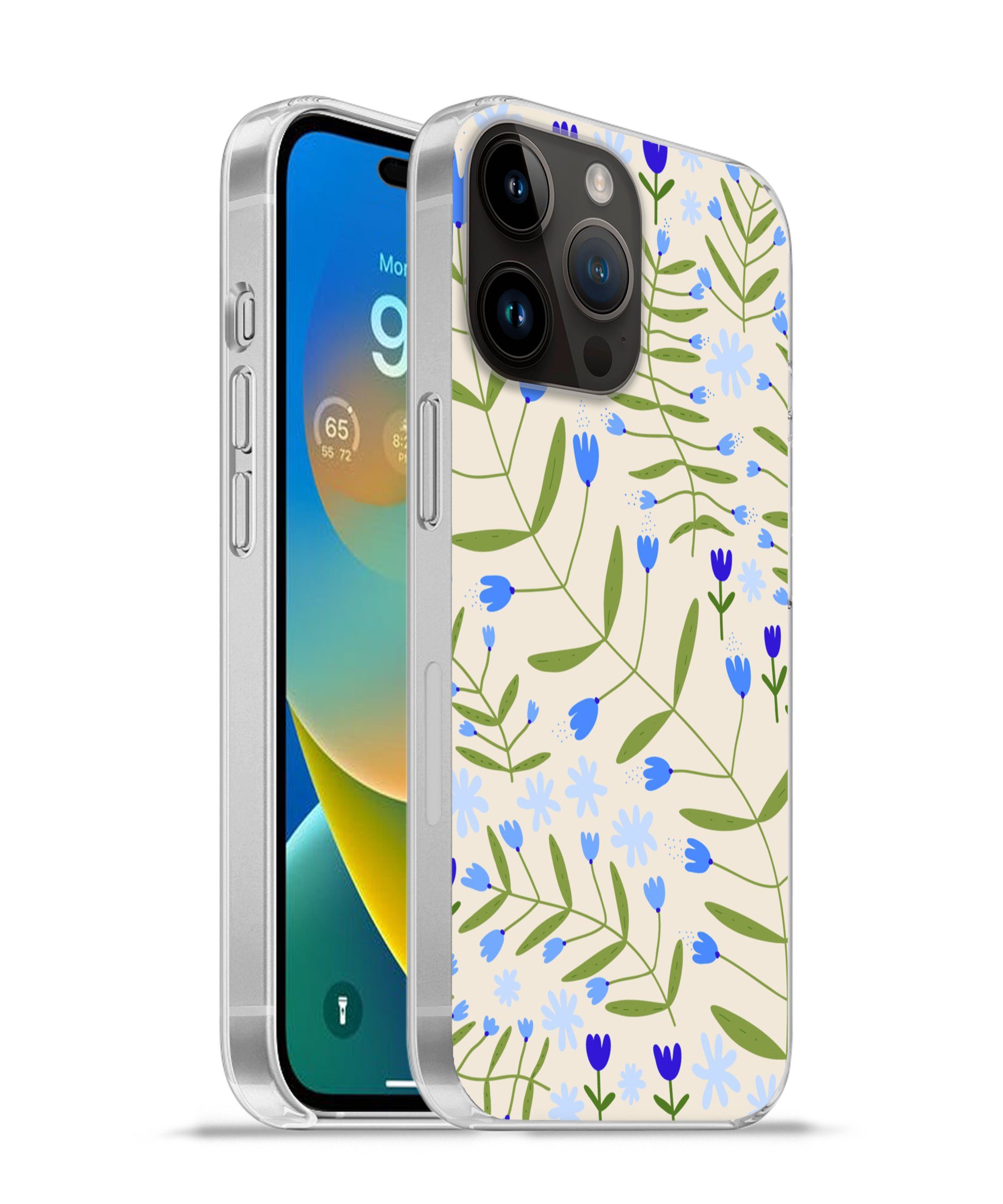 MuchoWow Handyhülle für Apple iPhone 14 Pro Max Blume - Blätter - Blau, Smartphone-Bumper, Print, Handy Schutzhülle Dünn