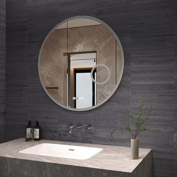 AQUABATOS Badspiegel Rund LED Spiegel Bad mit Kosmetikspiegel