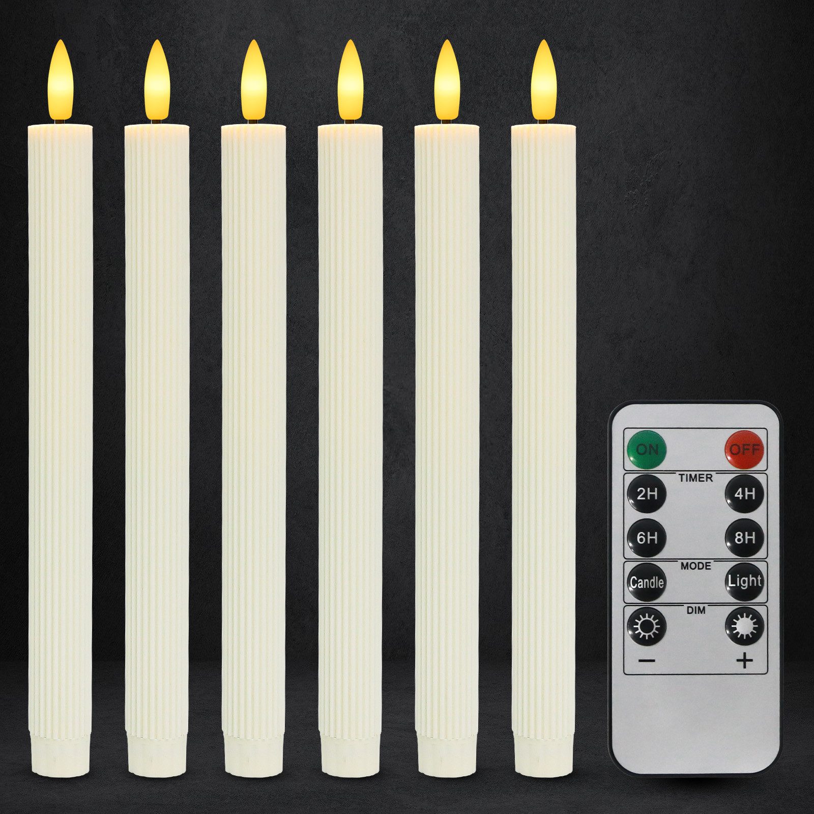kisidus LED-Kerze LED Weihnachten Kerzen mit Fernbedienung (Flammenlose Tafelkerzen mit Timerfunktion, 6-tlg., LED-Kerzen mit Streifendesign, Warmweiß), für Weihnachten, Heimdekoration