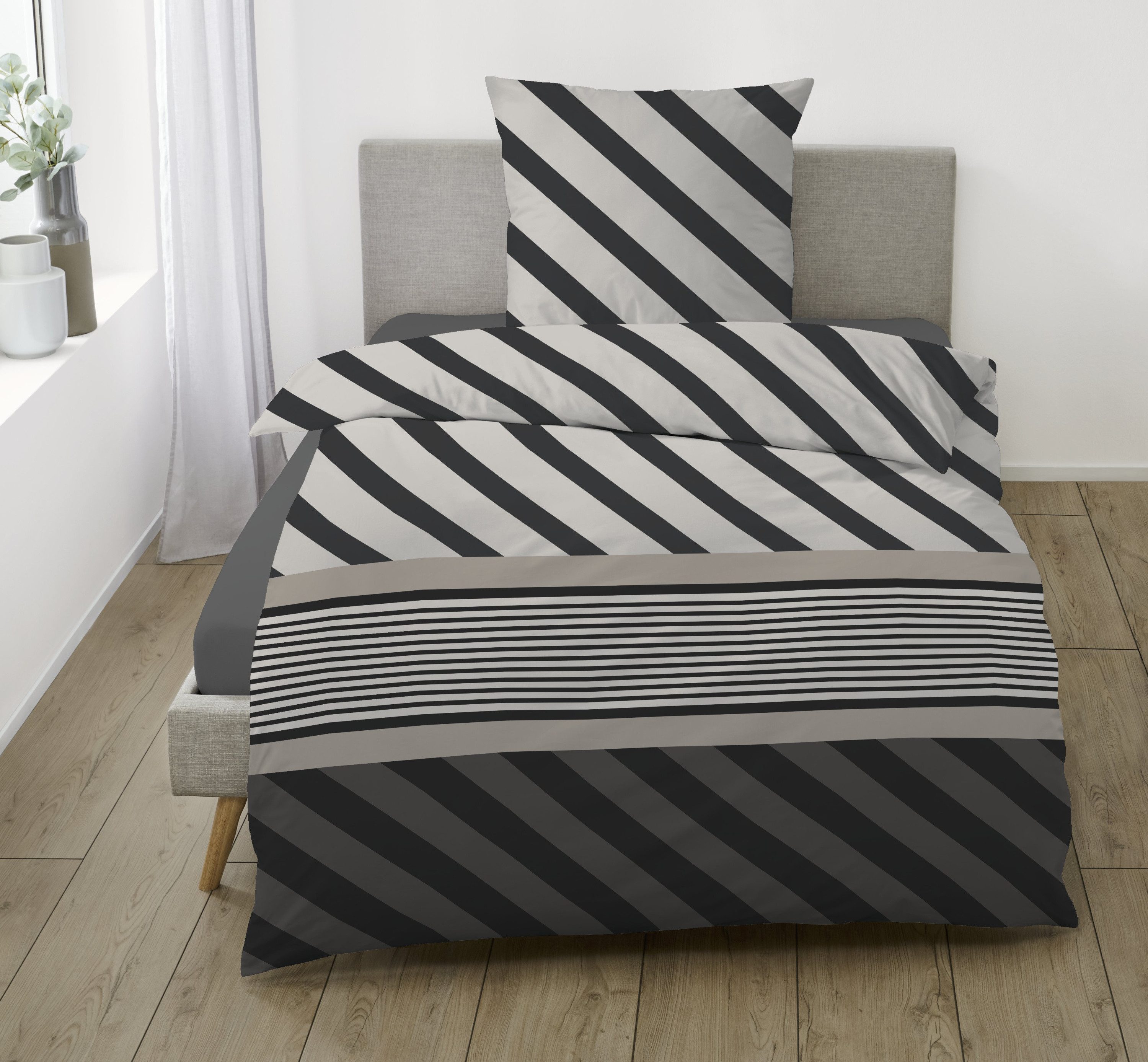 IBENA Bettwäsche IBENA Bettwäsche BUGATTI Flanell BL 155x220 cm grau Bettbezug
