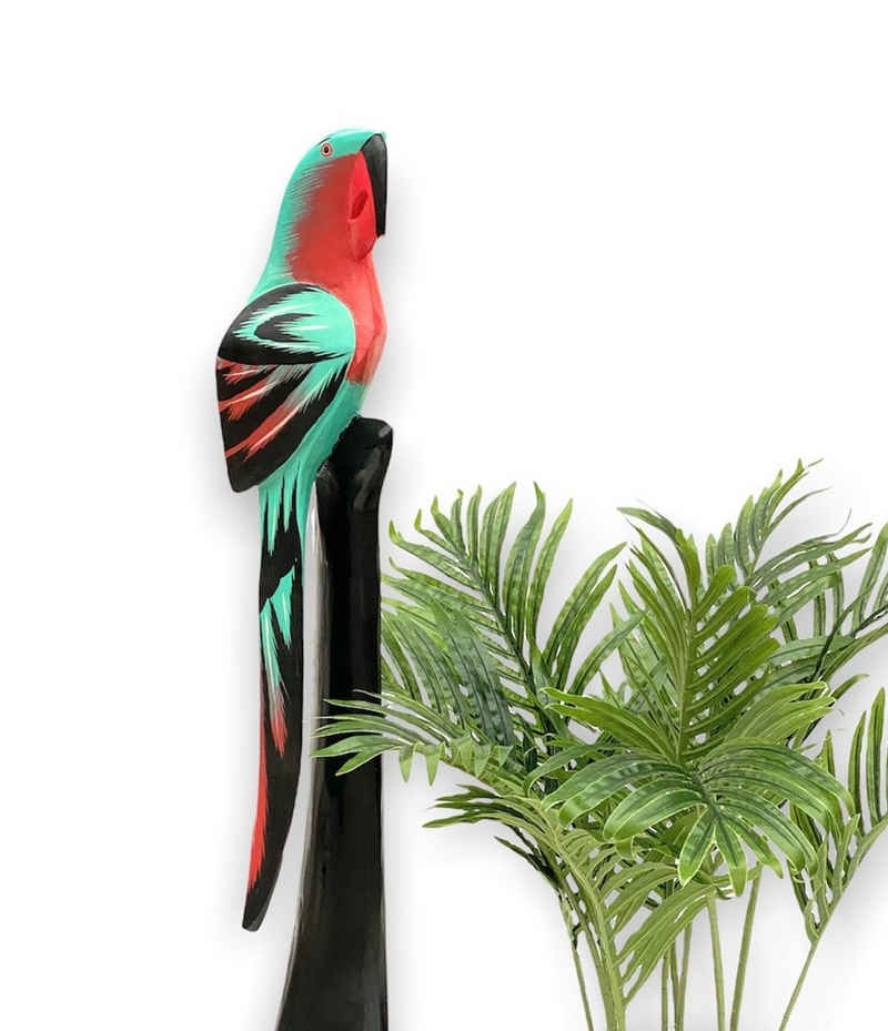DanDiBo Skulptur »Deko Figur Papagei Vogel aus Holz Skulptur Türkis 80 cm Holzvogel Handgeschnitzt Stehend Tierfigur Schnitzskulptur«, aus Tropenholz