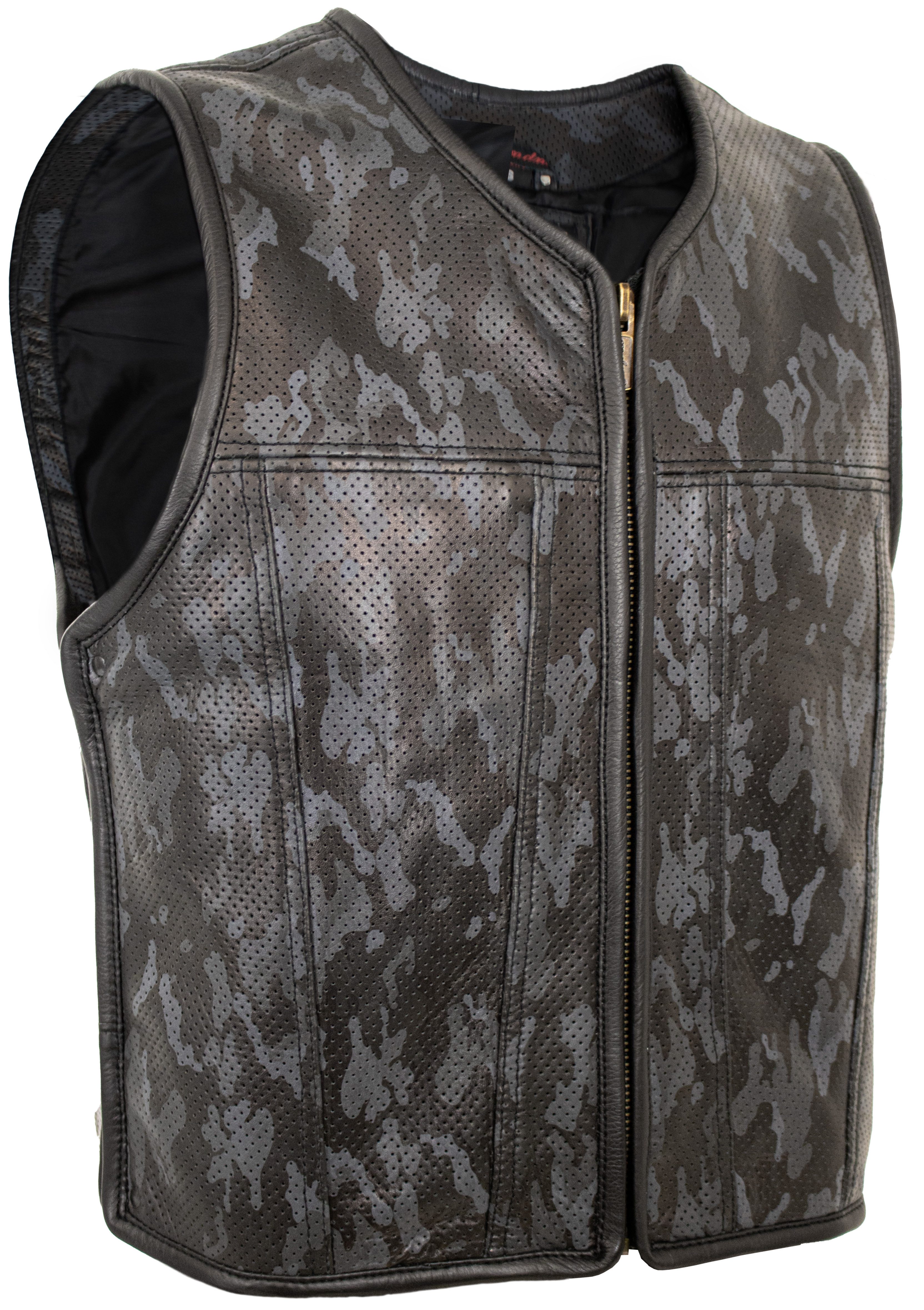 MDM Lederweste Biker Lederweste Motorradweste Kutte Camouflage Perforiertes günstig online kaufen