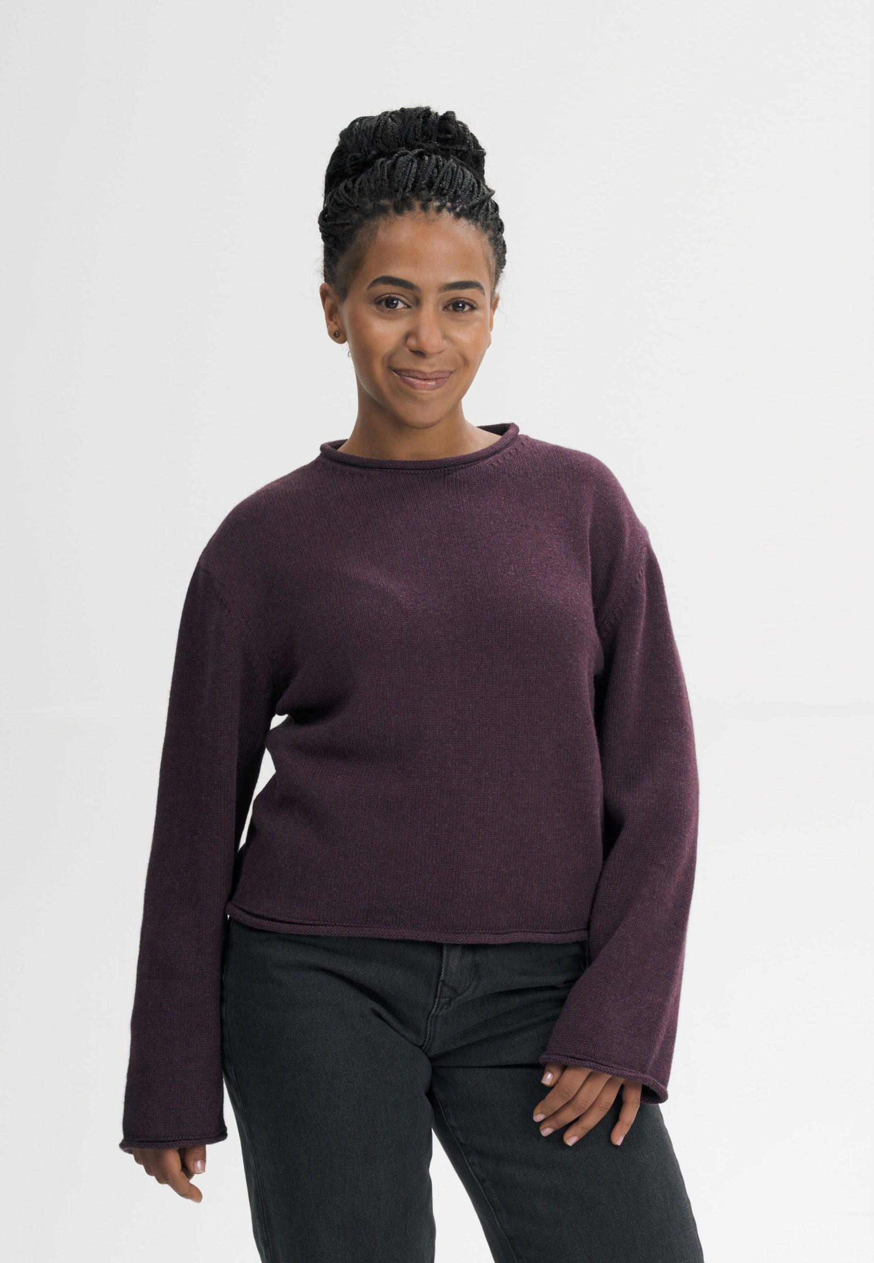 MELA Strickpullover Rollsaum Strickpullover Style GEETHA Gerollter Kragen, Saum und gerollte Bündchen