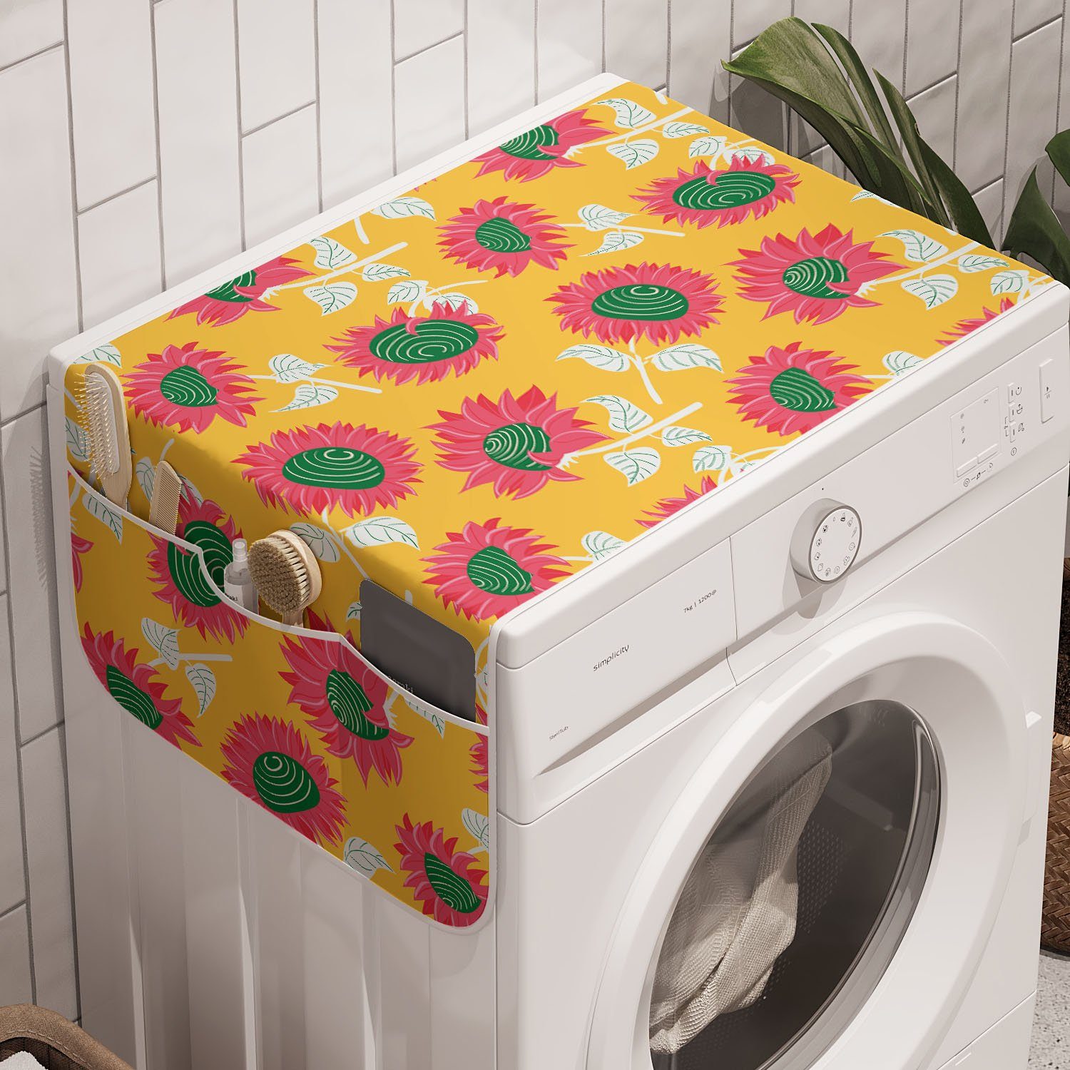 und Trockner, Abakuhaus für Waschmaschine Badorganizer Zusammenfassung Sonnenblumen Anti-Rutsch-Stoffabdeckung Sommer Blumen
