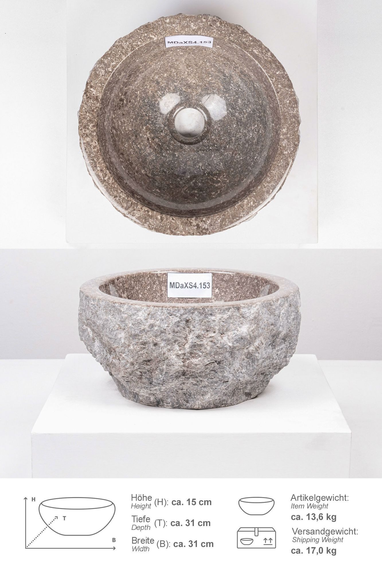 wohnfreuden Aufsatzwaschbecken Erosi Marmor Waschbecken 30 cm grau (Kein Se günstig online kaufen