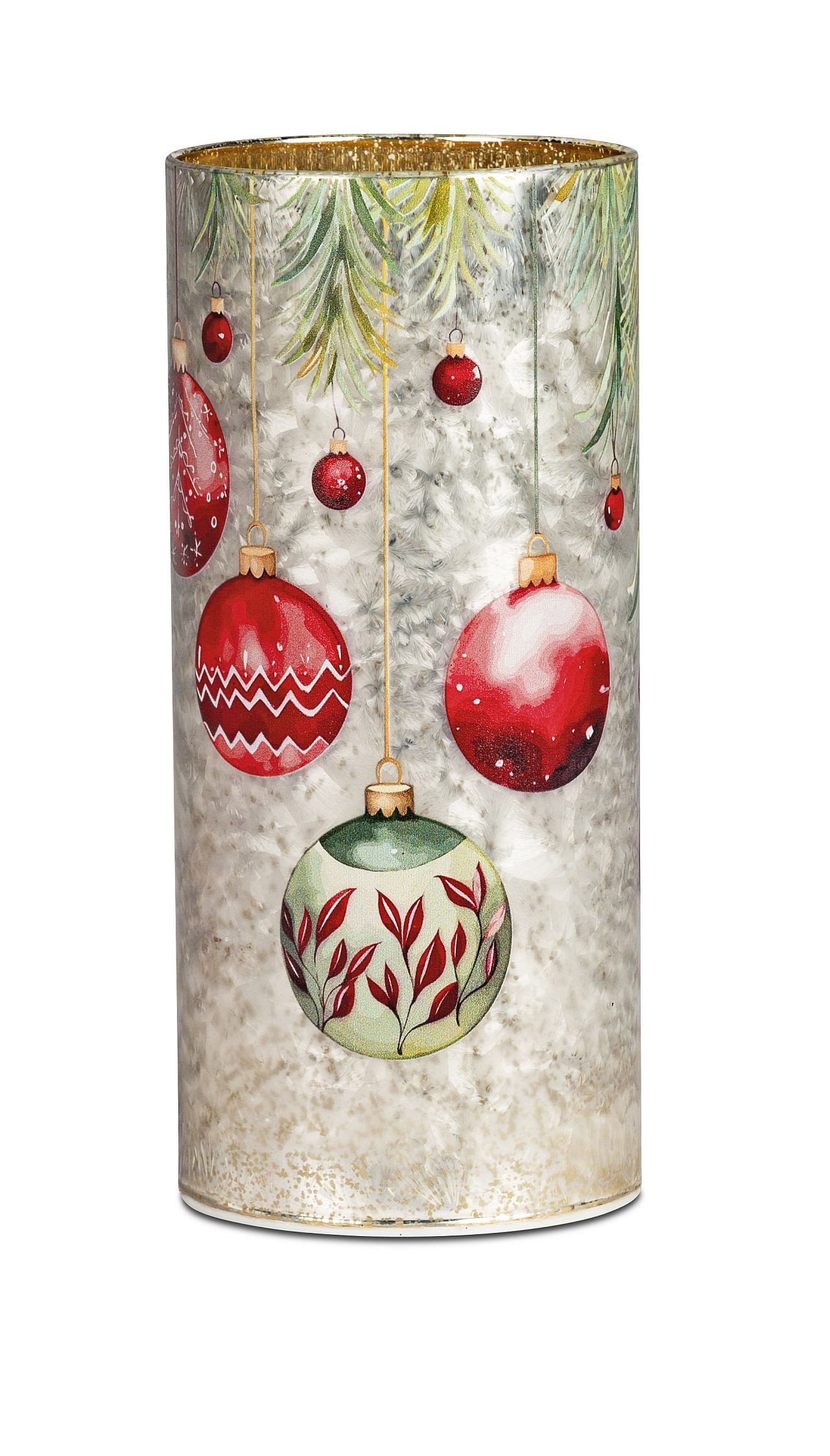formano LED Dekolicht aus Glas silber / rot mit Motiv Weihnachtskugeln, LED fest integriert