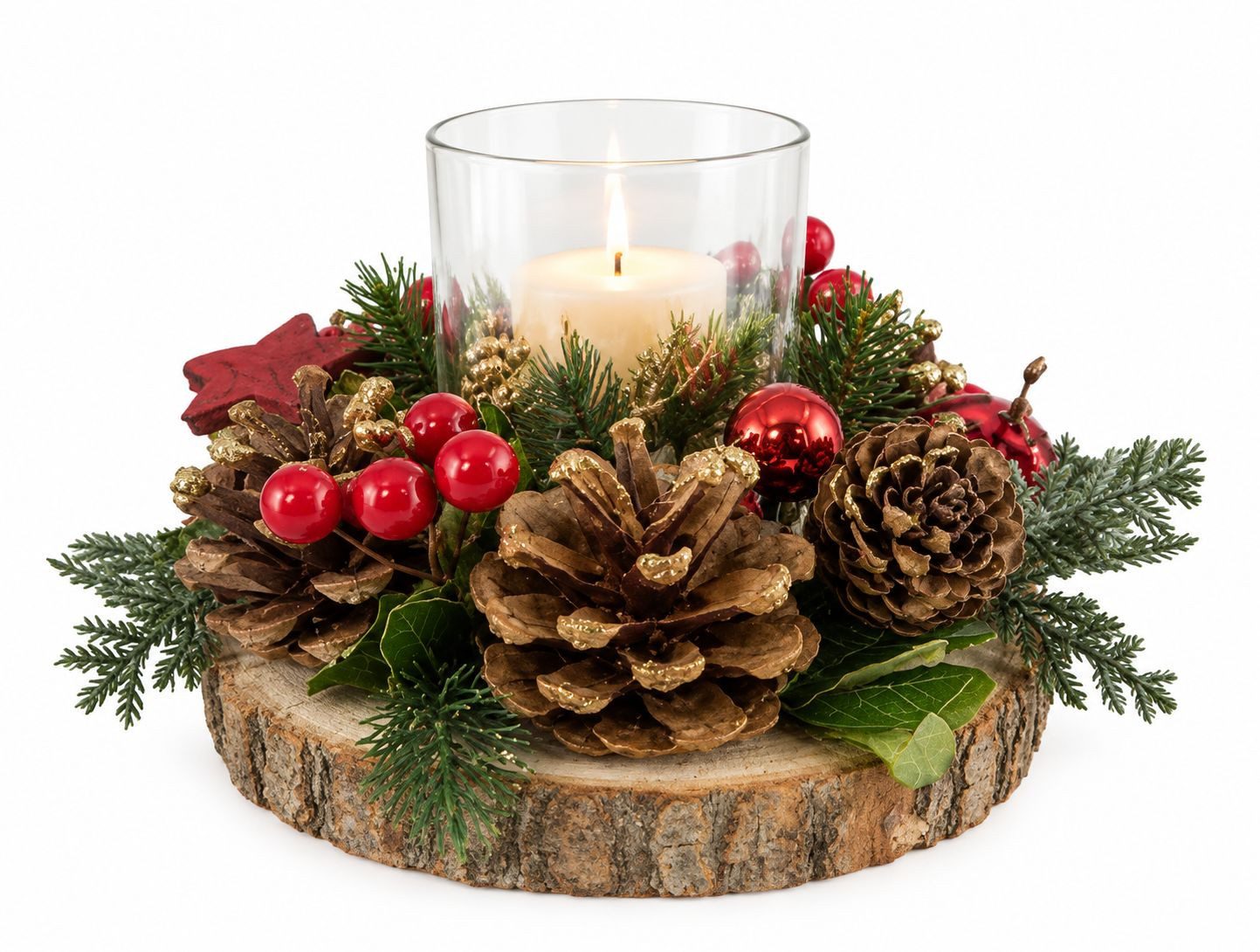 Small-Preis Adventsleuchter Adventsgesteck auf Baumscheibe Ø 17 cm, verschiedene Designs