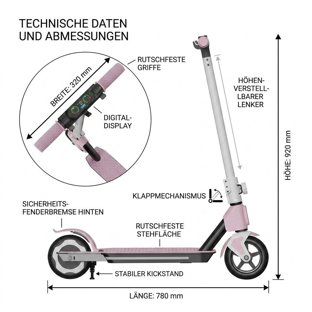 kowdom Elektro-Kinderroller E-Scooter Kinder 130W 14km/h 8km Reichweite 70kg Tragkraft, Kinder-E-Scooter, leicht, klappbar nicht explizit, 6,5 Zoll Reifen
