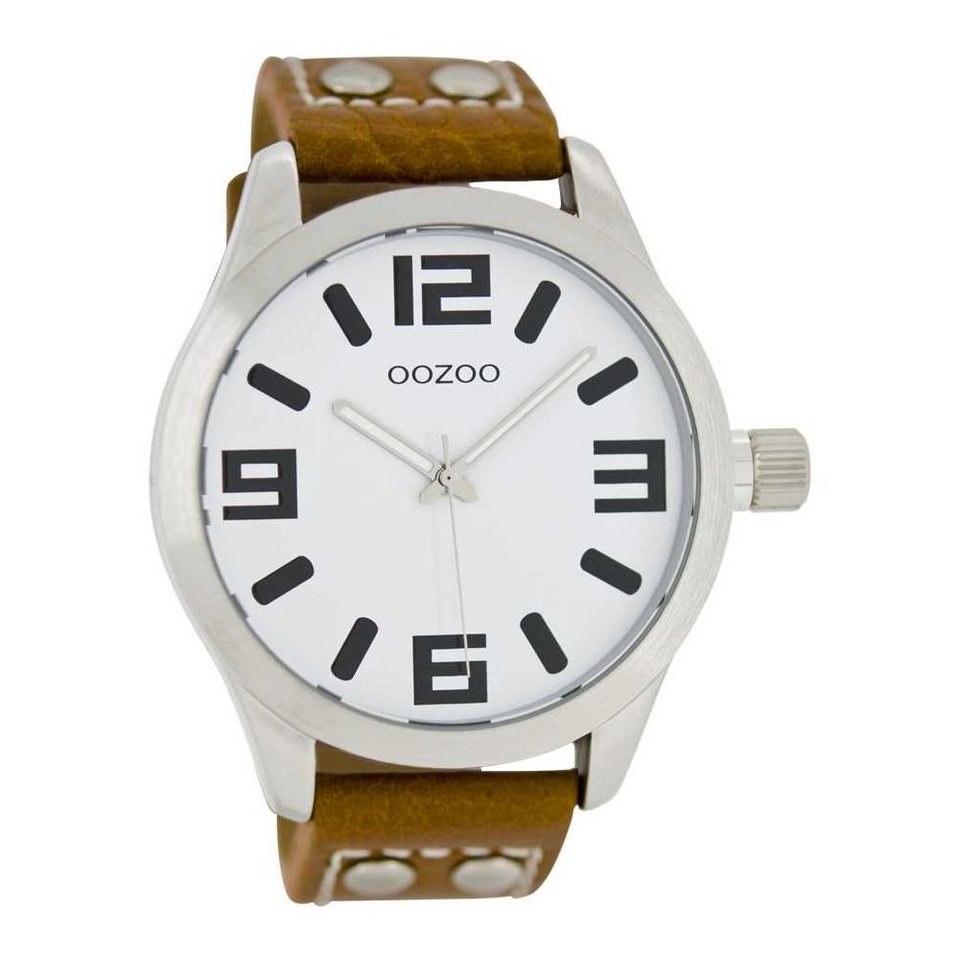 OOZOO Quarzuhr Oozoo Damen Armbanduhr Timepieces C1051, Damenuhr rund,  extra groß (ca. 46mm) Lederarmband, Fashion-Style, Hochwertiges Miyota  Quarzlaufwerk, Batterietyp 377 (SR626SW)