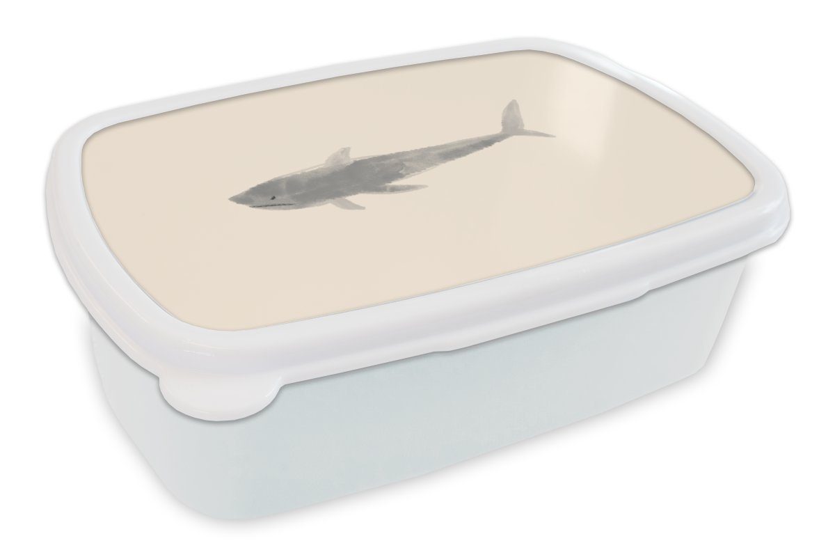 MuchoWow Lunchbox Fische - Meerestiere - Pastell - Aquarell, Kunststoff, (2-tlg), Brotbox für Kinder und Erwachsene, Brotdose, für Jungs und Mädchen weiß