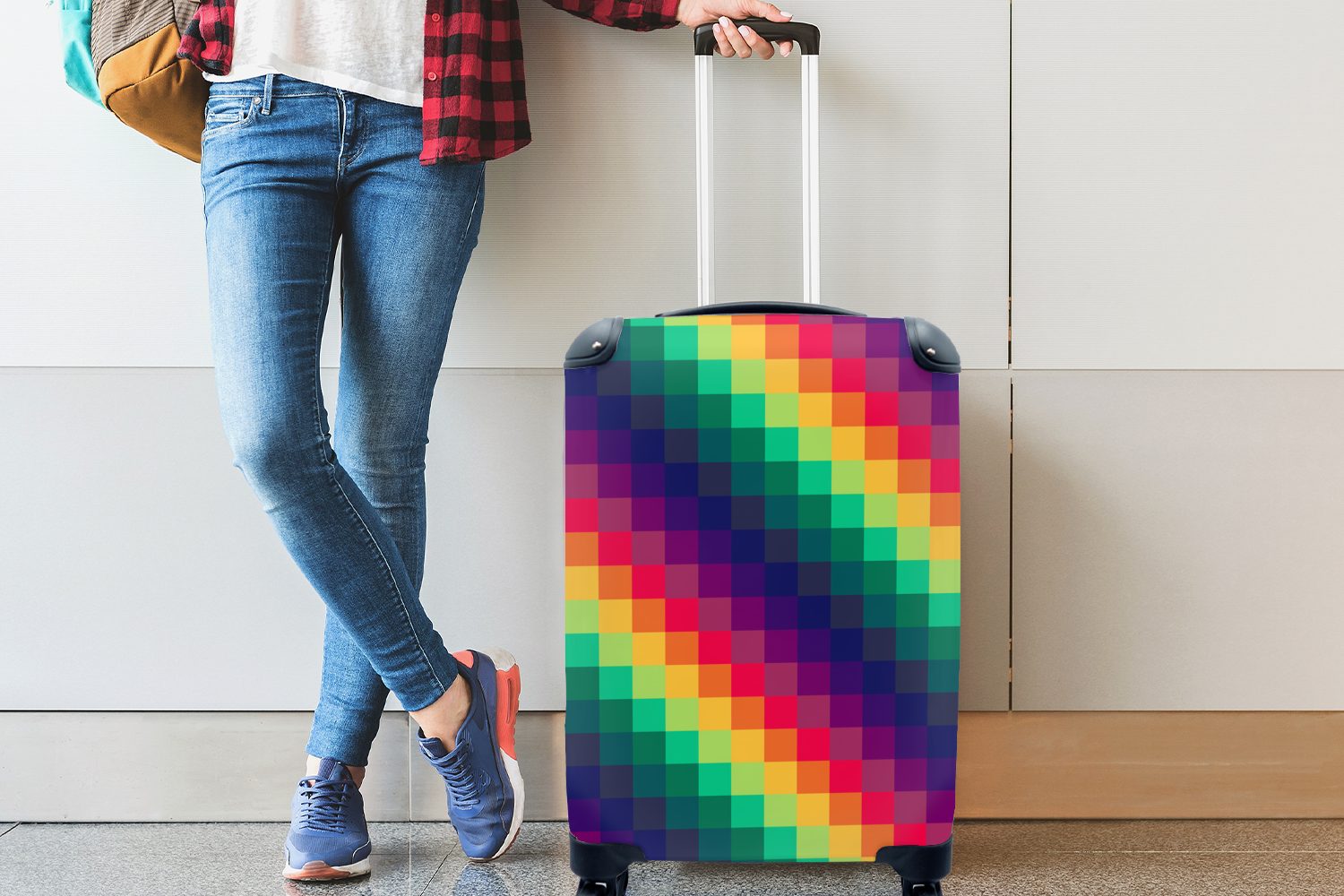 Reisetasche Ferien, Reisekoffer Handgepäckkoffer mit Rollen, Muster für Pixel, rollen, MuchoWow 4 - Trolley, - Handgepäck Regenbogen