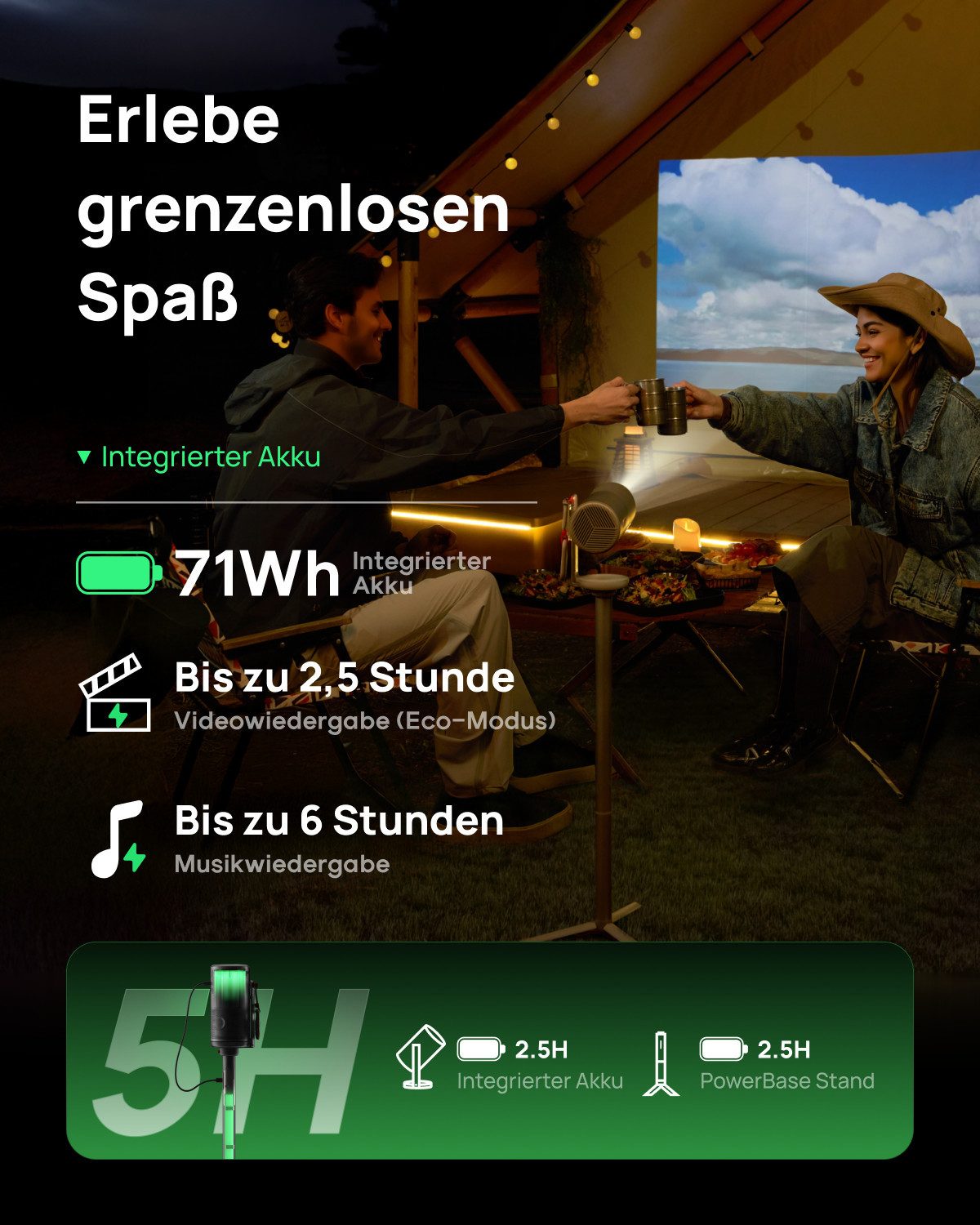 XGIMI XGIMI MoGo 4 Mini Beamer mit Akku und PowerBase-Ständer, 450 ISO-Lumen Portabler Projektor (1920 x1080 (1080P) px, Google TV & Netflix 12W Harman Kardon Sound, 360° Ständer, 5h Laufzeit)