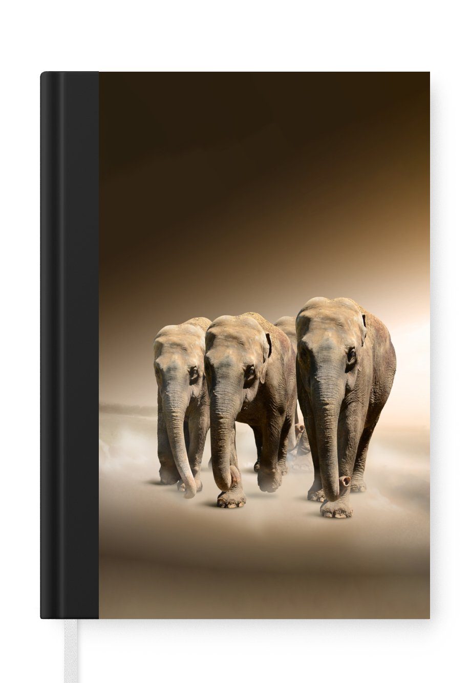 MuchoWow Notizbuch Elefanten - Tiere Notizheft, - Nebel, Merkzettel, Tagebuch, A5, Seiten, Haushaltsbuch 98 Journal