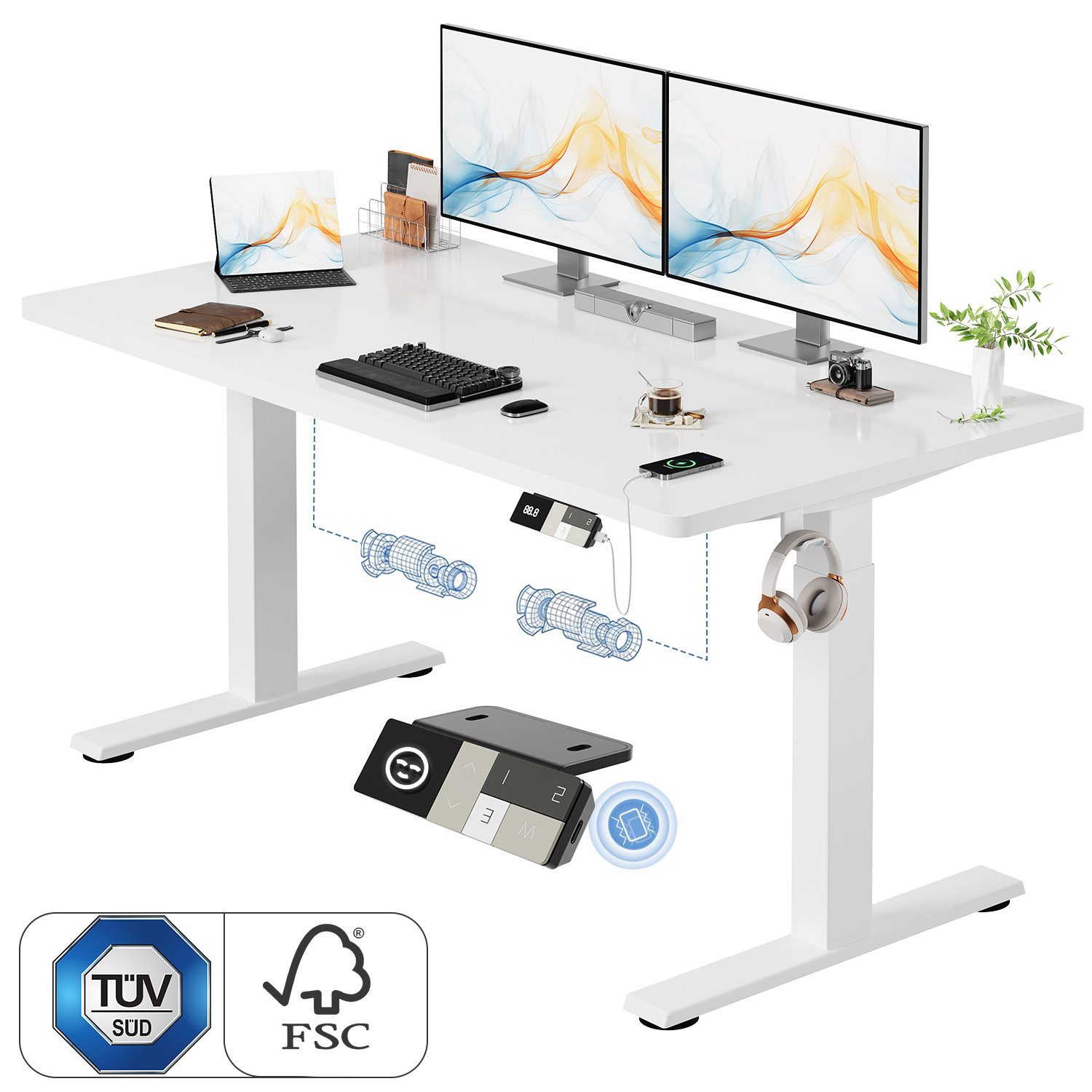 HOMALL Schreibtisch Höhenverstellbarer Elektrisch mit 25mm starker einteiliger Tischplatte (25 mm dicke, nahtlose, monolithische Tischplatten Keine gespleilten Platten Vielseitig und hochwertig Erinnerung bei langerem Stehen)