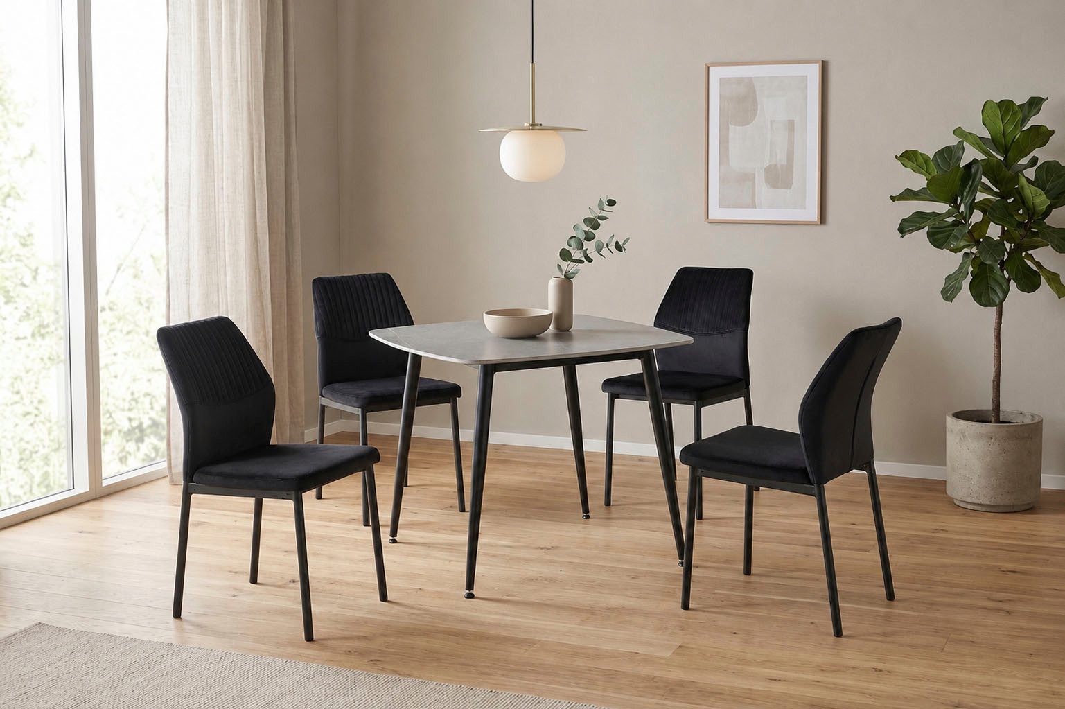 OTTO home Essgruppe Nora, Set, 5-tlg, (Set, 5-tlg., 4 Stühle + 1 Esstisch), mit 4 bequemen Stühlen, Esstisch aus gesintertem Stein in Keramikoptik