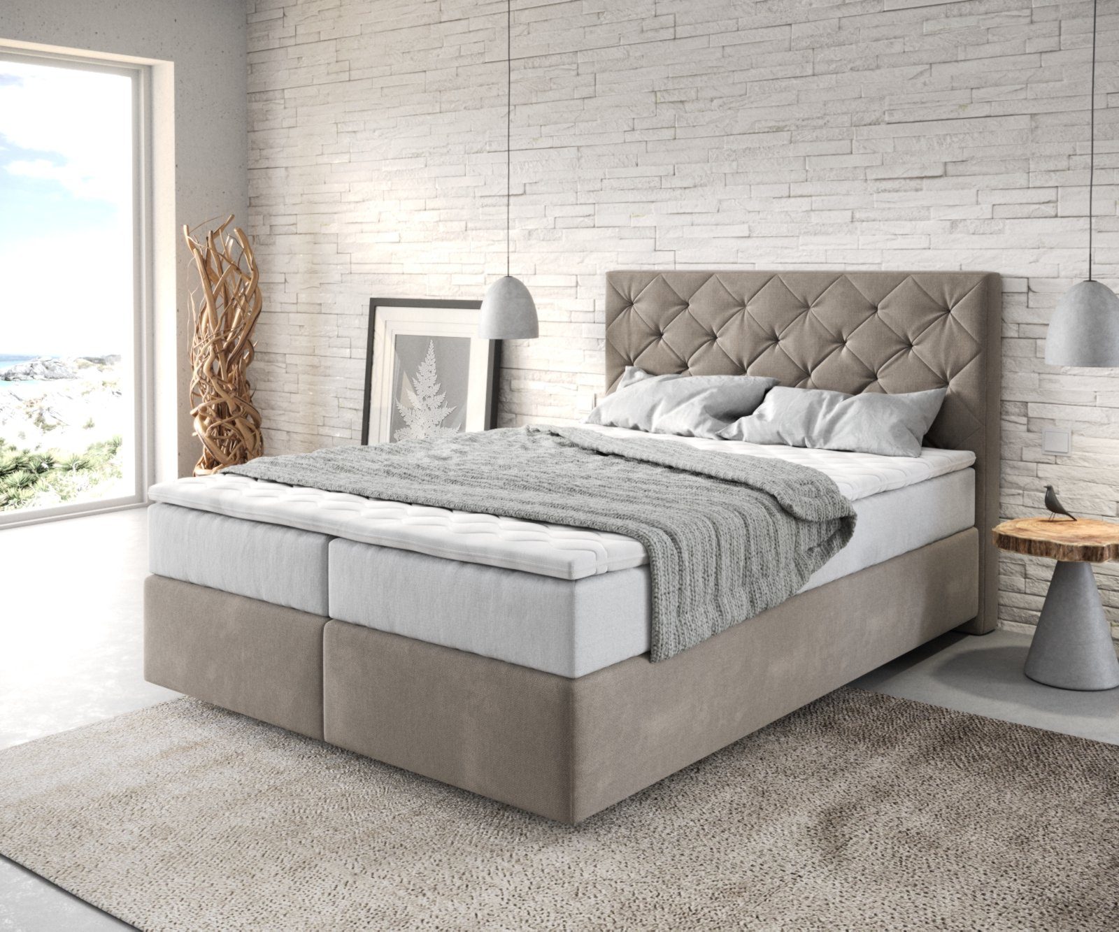 DELIFE Boxspringbett Dream-Great, Mikrofaser Beige 140x200 günstig online kaufen