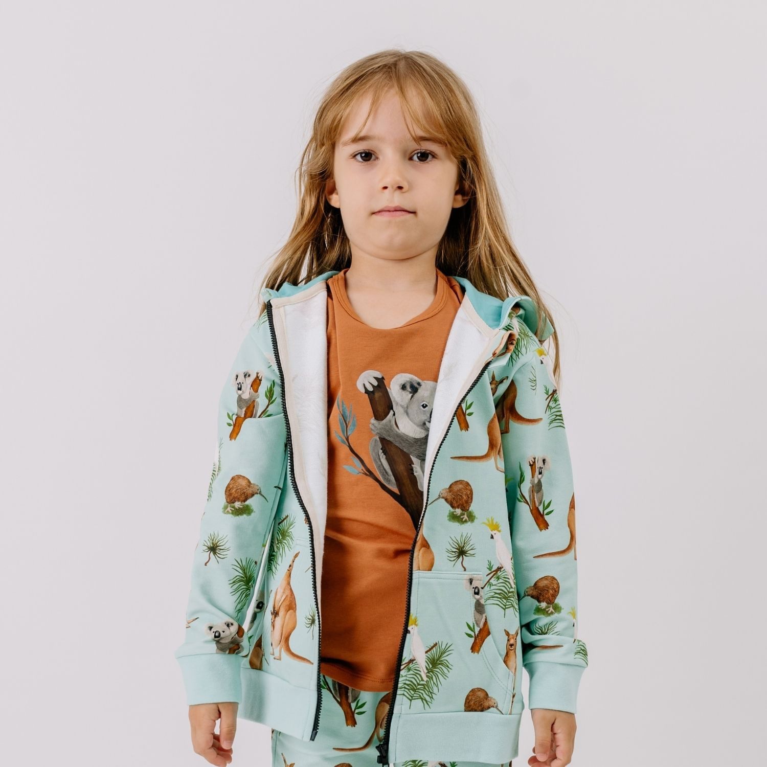 Walkiddy Sweatjacke Walkiddy Känguru & Koala Kinder Bio Baumwolle GOTS Grün - Bio Baumwolle,GOTS, Kinderbekleidung,nachhaltige Klamotten,Shorts
