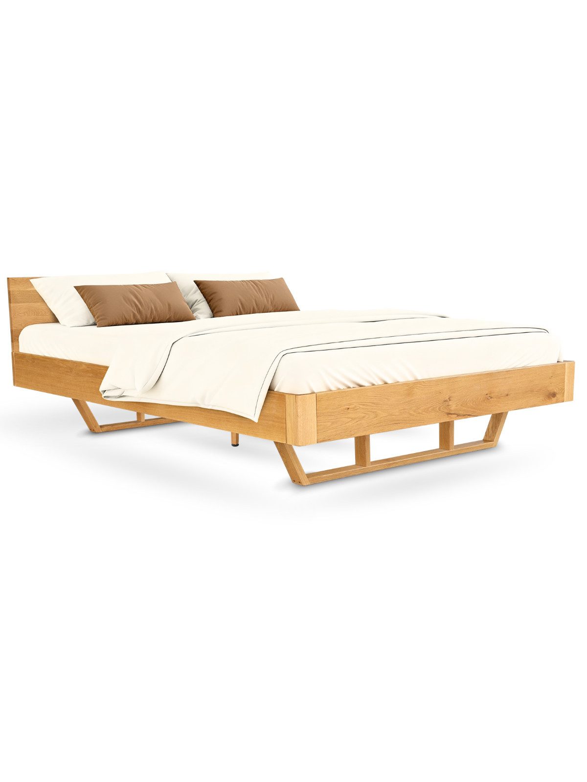 holz4home® Bettgestell Massivholzbett Eiche I Holzbett Massiv Eichenholz Metall-/ Holzbeine, Massivholz